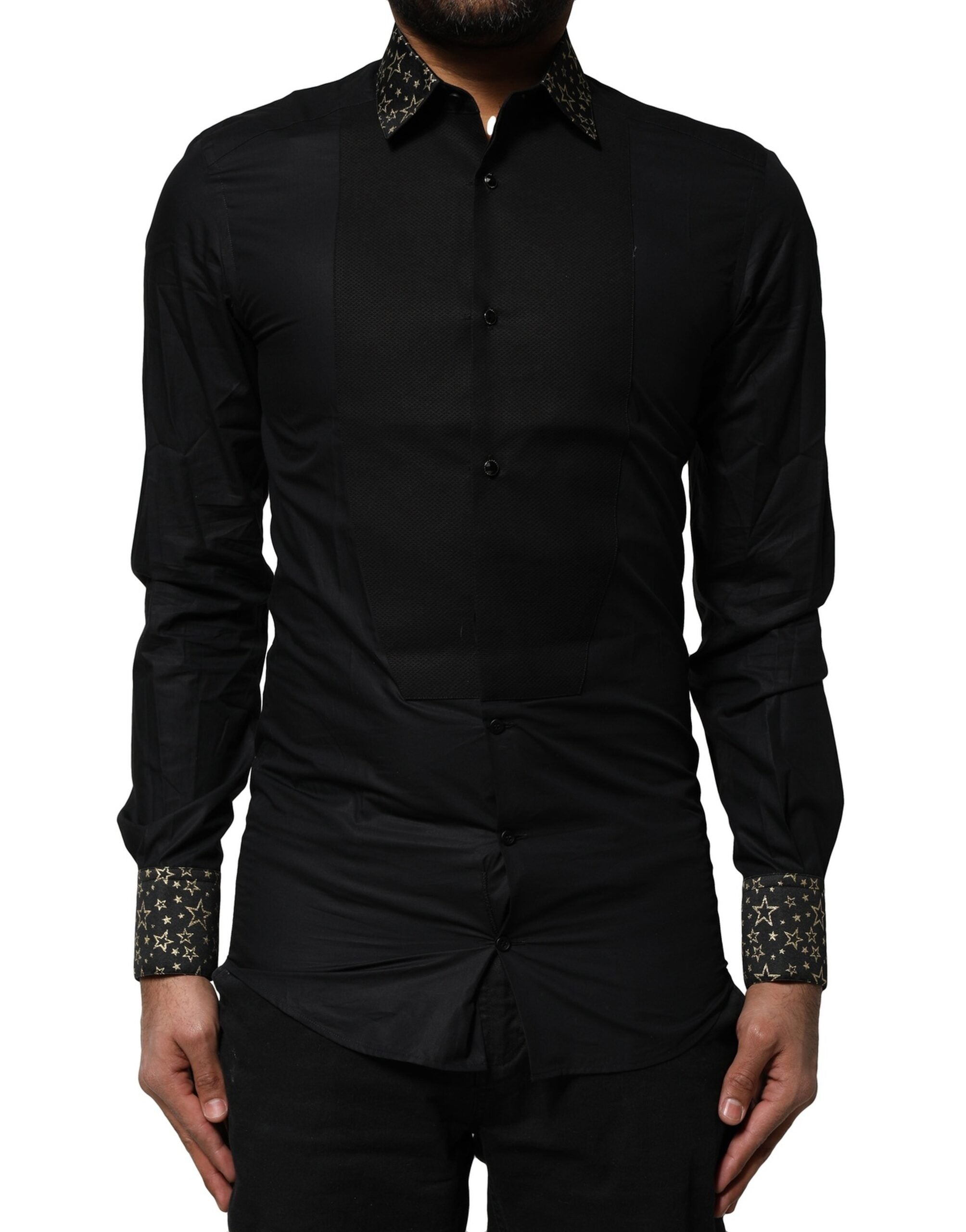 Dolce & Gabbana Black Cotton GOLD Long Sleeves Dress Shirt