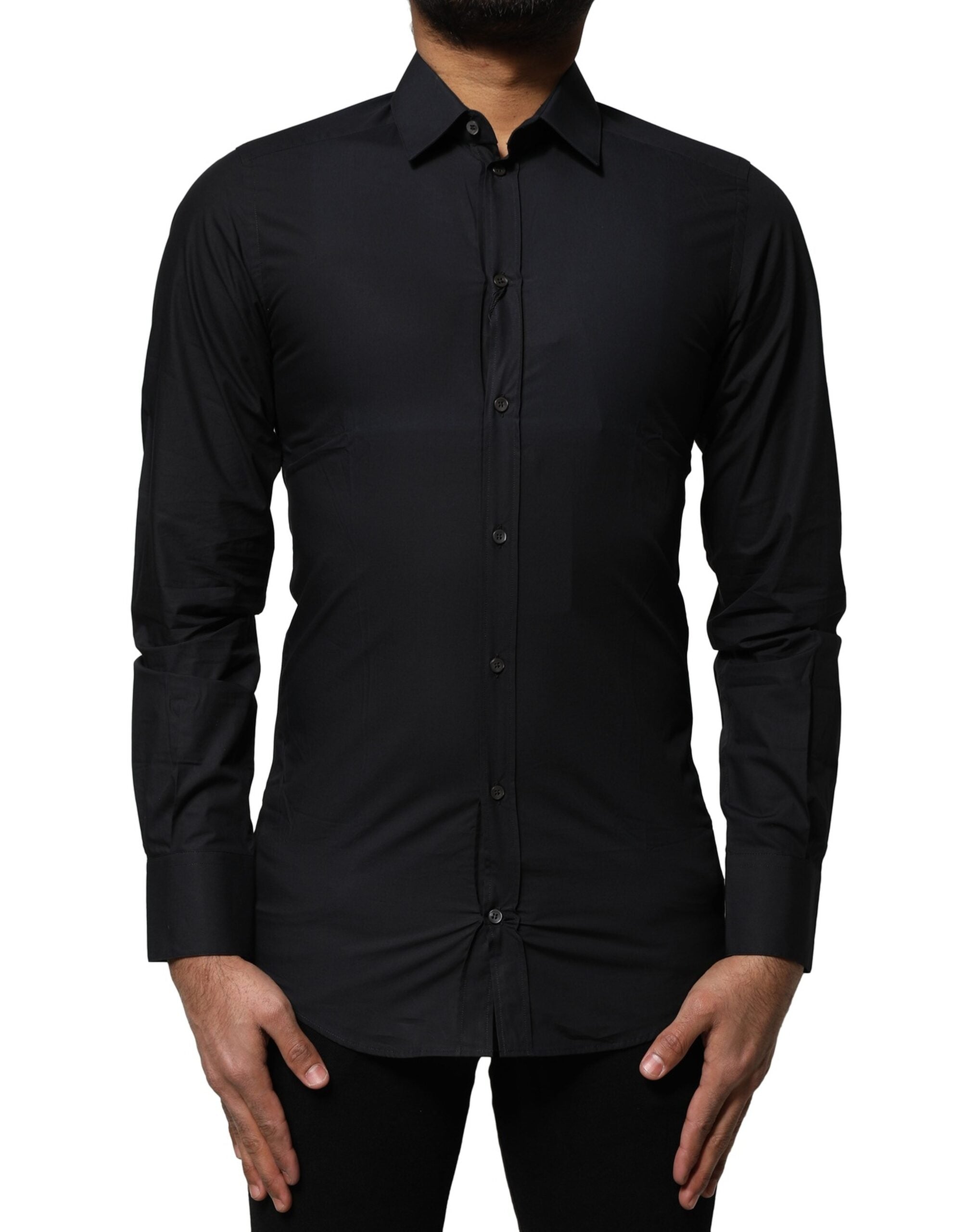 Dolce & Gabbana Black Cotton GOLD Long Sleeves Dress Shirt
