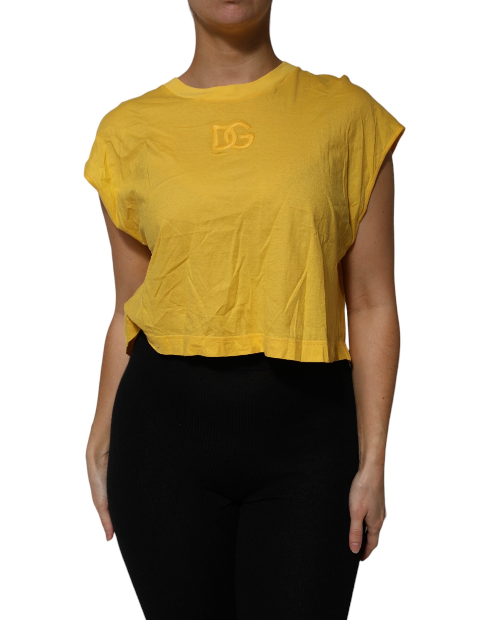 Dolce & Gabbana Yellow Cotton Cropped Sleeveless Blouse Top