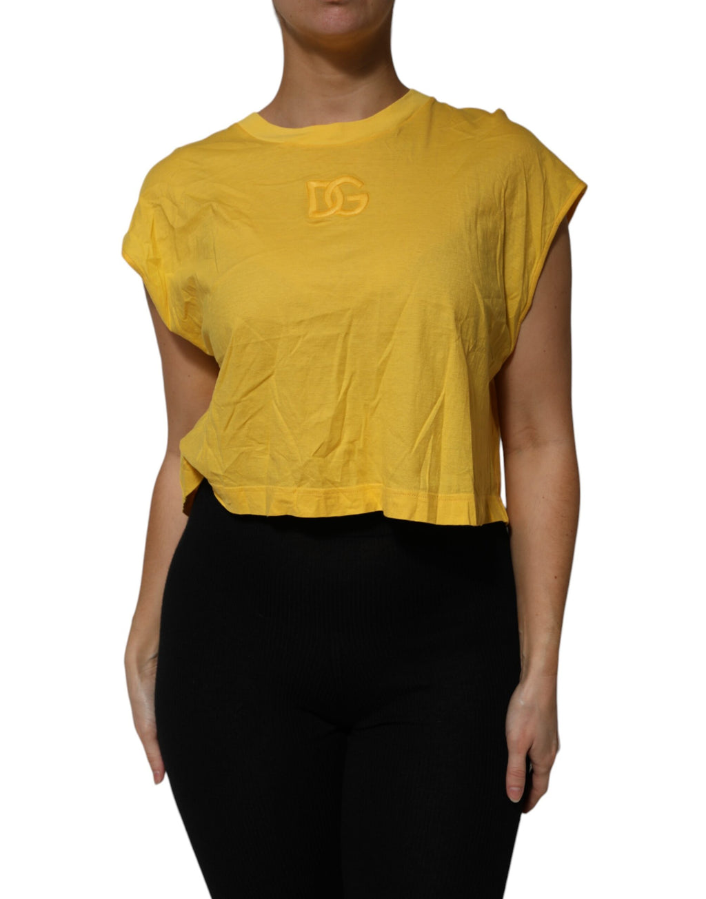 Dolce & Gabbana Yellow Cotton Cropped Sleeveless Blouse Top