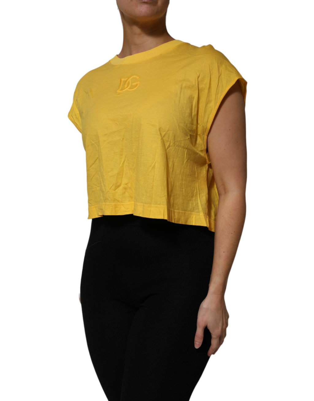 Dolce & Gabbana Yellow Cotton Cropped Sleeveless Blouse Top
