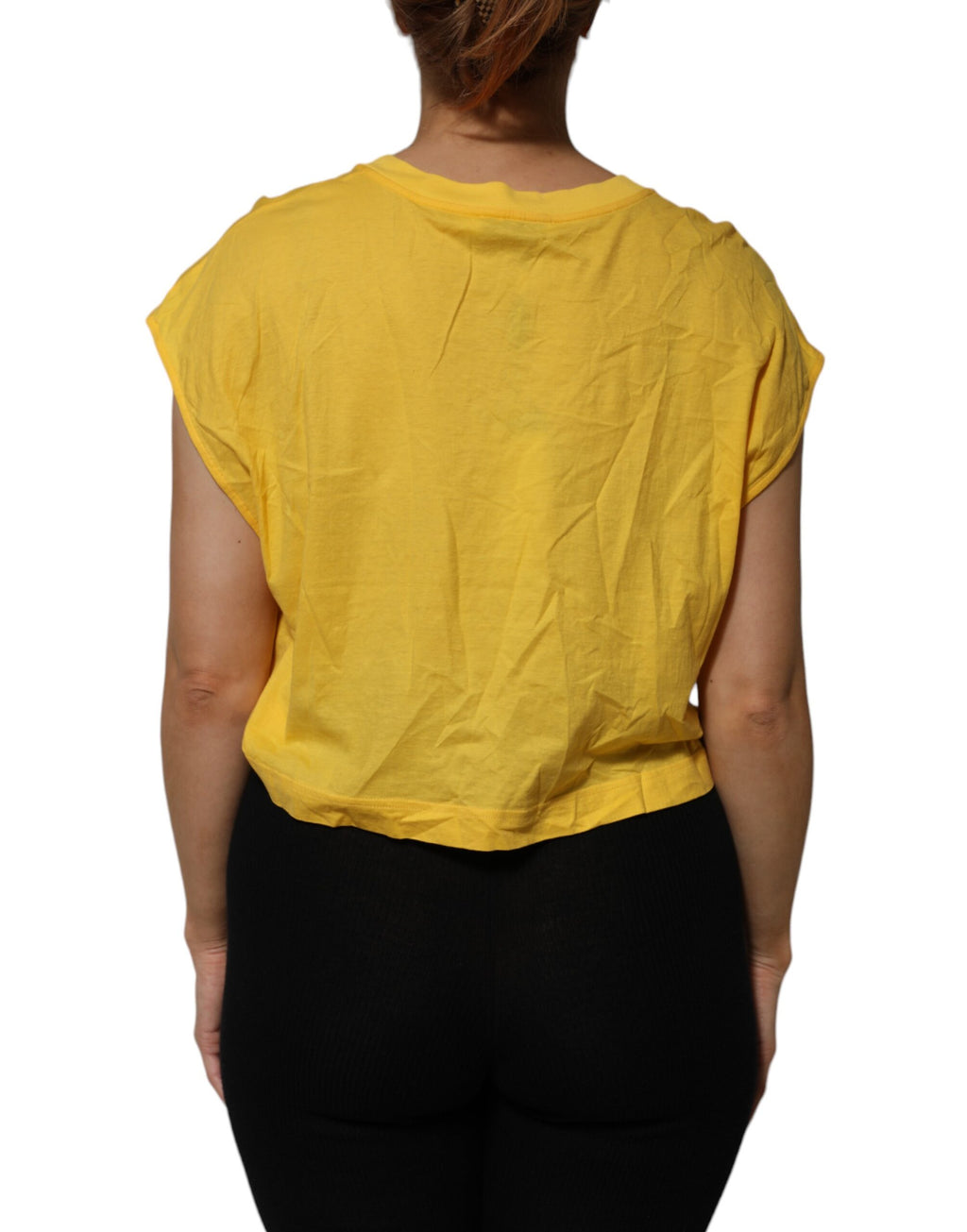 Dolce & Gabbana Yellow Cotton Cropped Sleeveless Blouse Top
