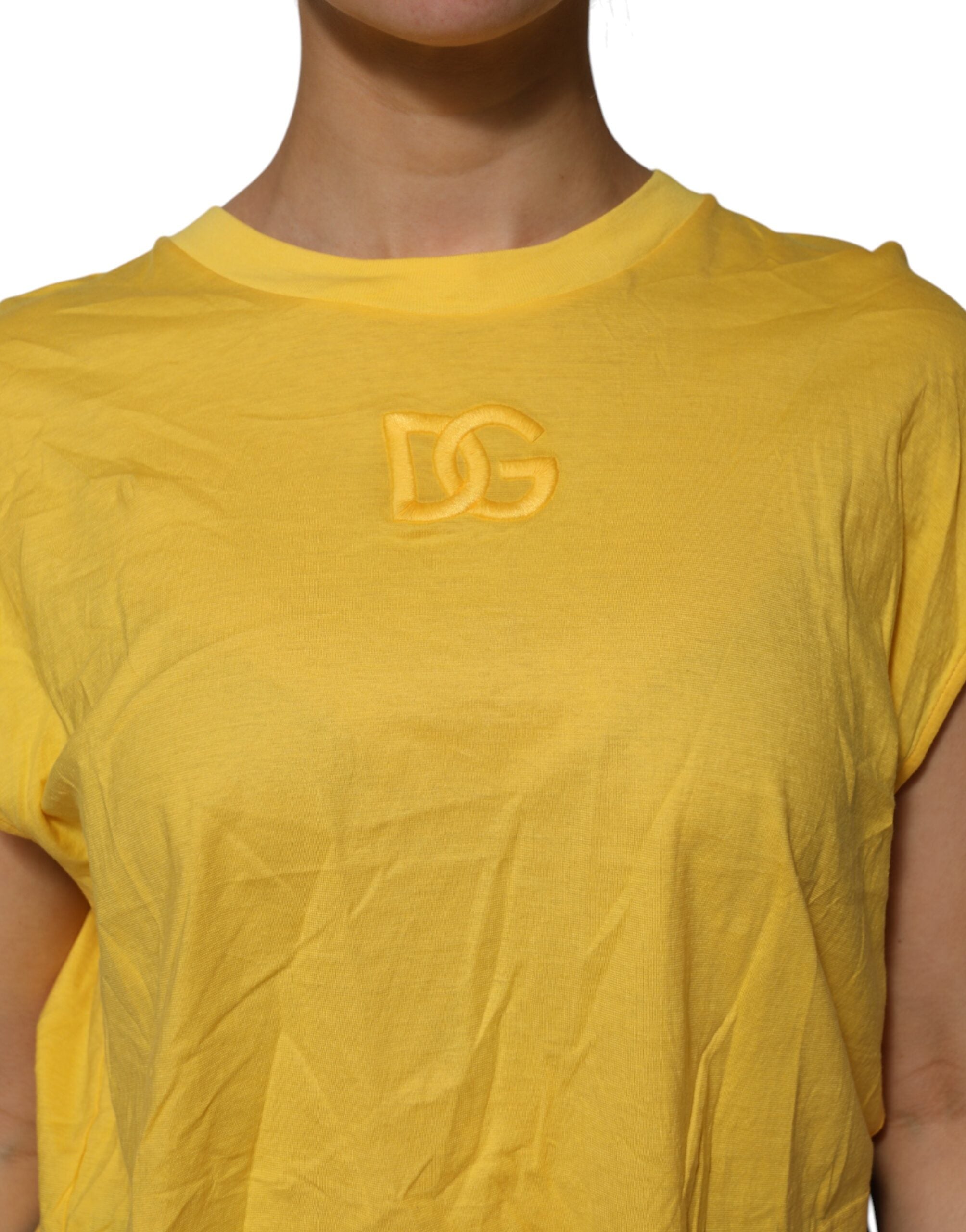 Dolce & Gabbana Yellow Cotton Cropped Sleeveless Blouse Top