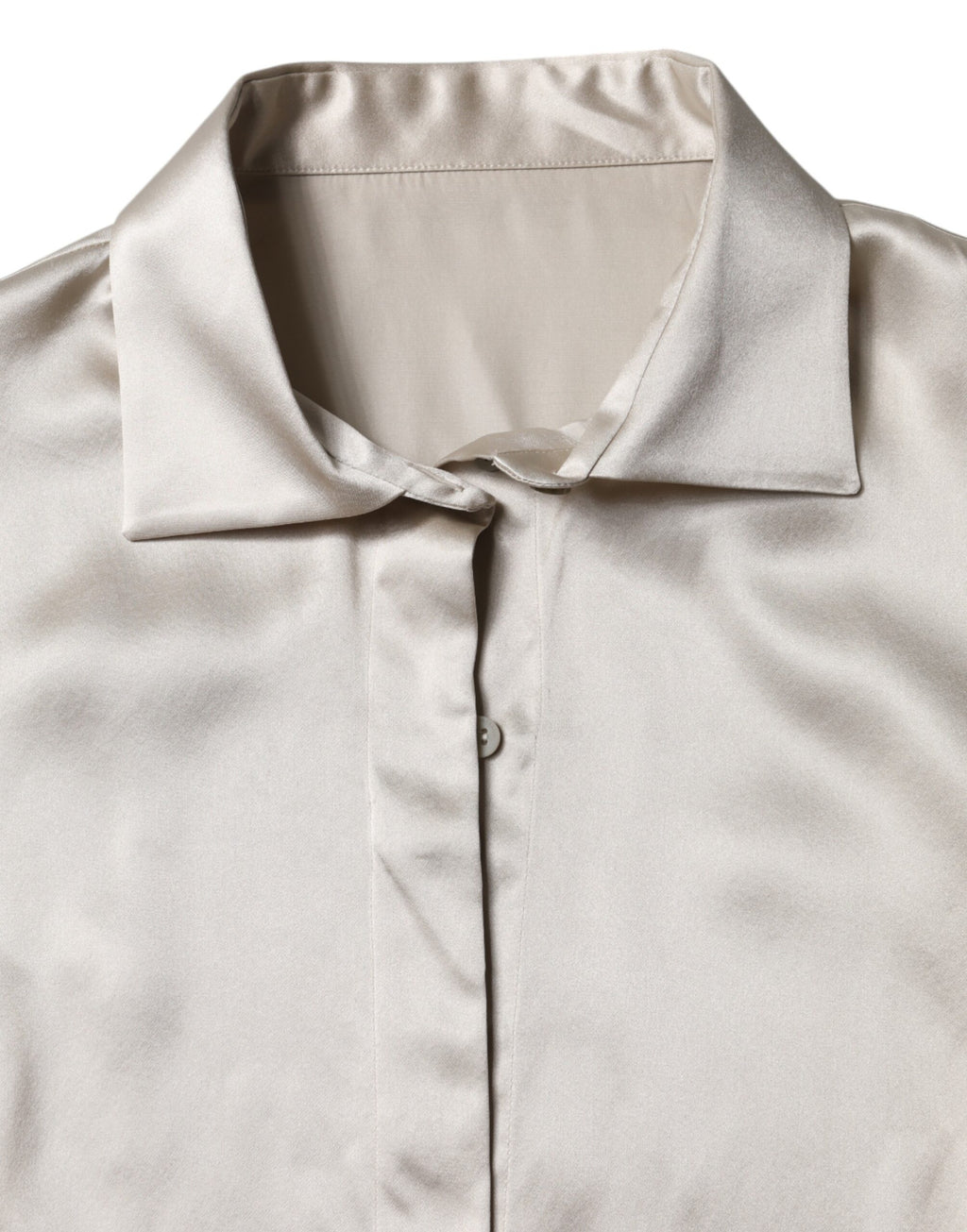 Dolce & Gabbana Beige Satin Silk Collared Long Sleeves Top