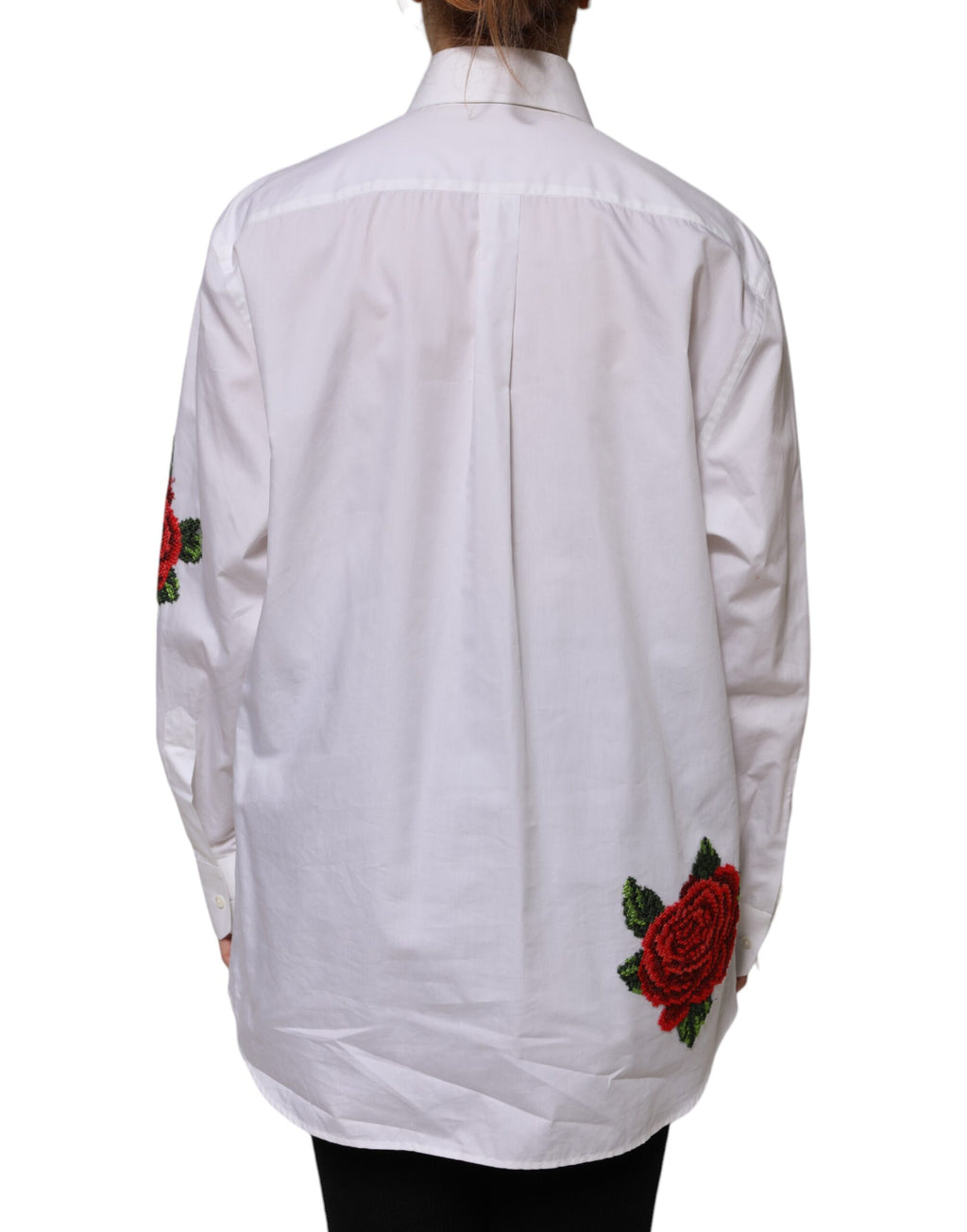 Dolce & Gabbana White Floral Cotton Collared Shirt Top