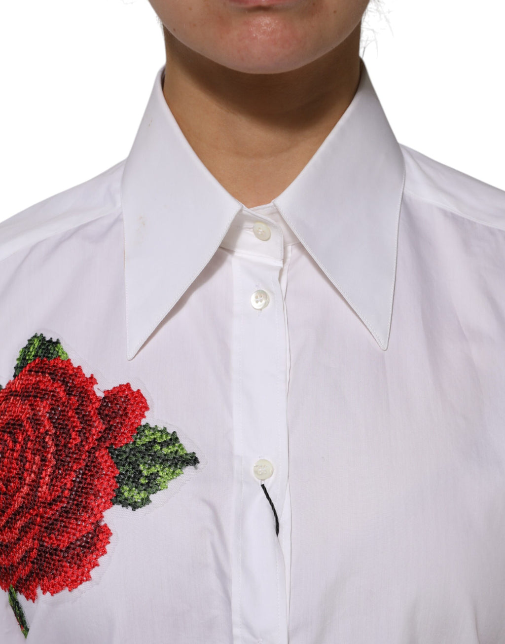 Dolce & Gabbana White Floral Cotton Collared Shirt Top