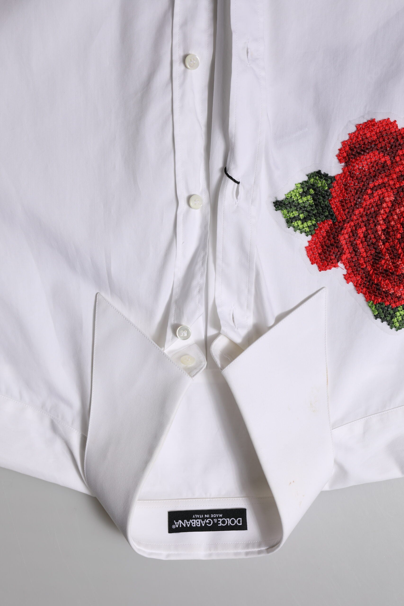 Dolce & Gabbana White Floral Cotton Collared Shirt Top