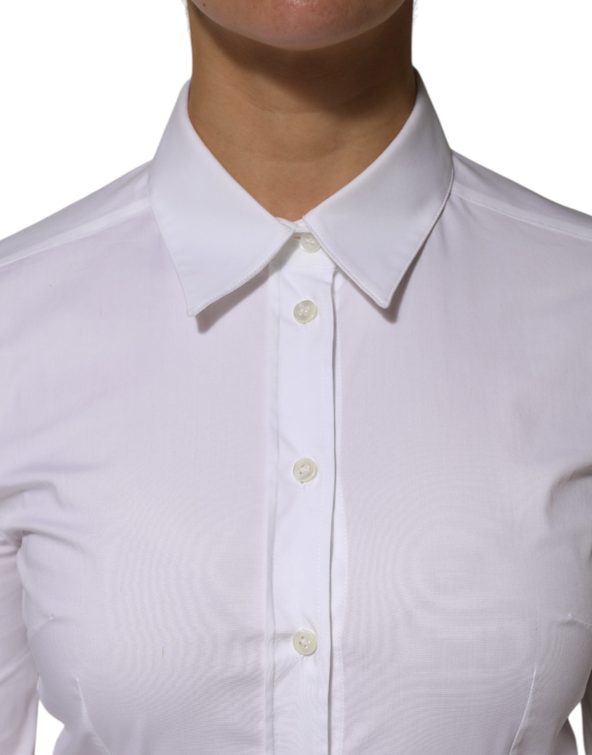 Dolce & Gabbana White Cotton Collared Long Sleeves Shirt Top