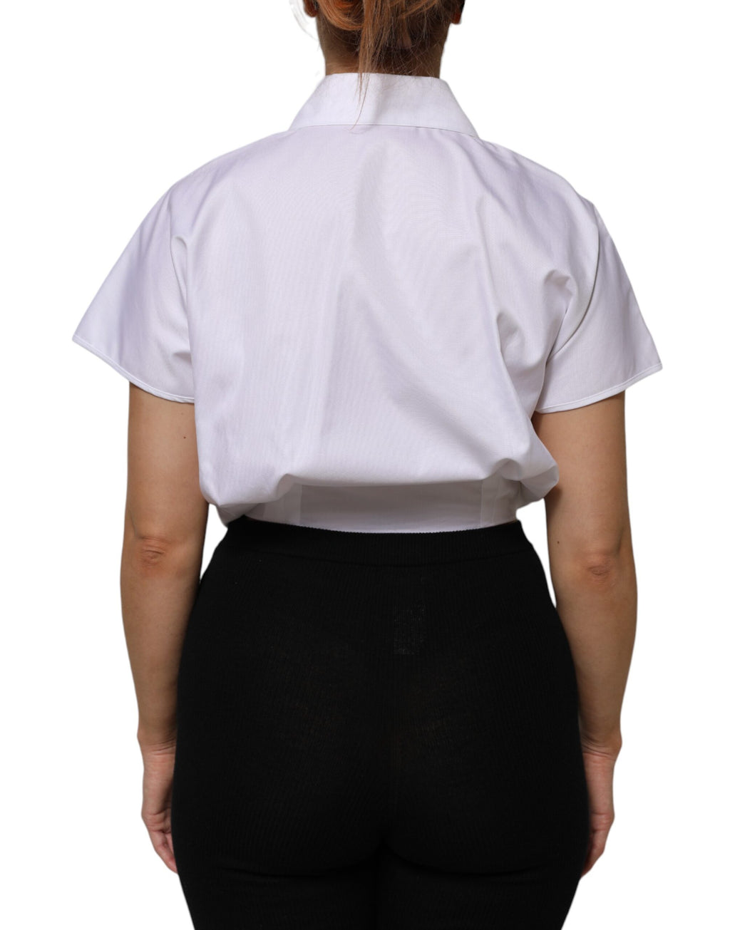 Dolce & Gabbana White Jacquard Cotton Collared Shirt Top