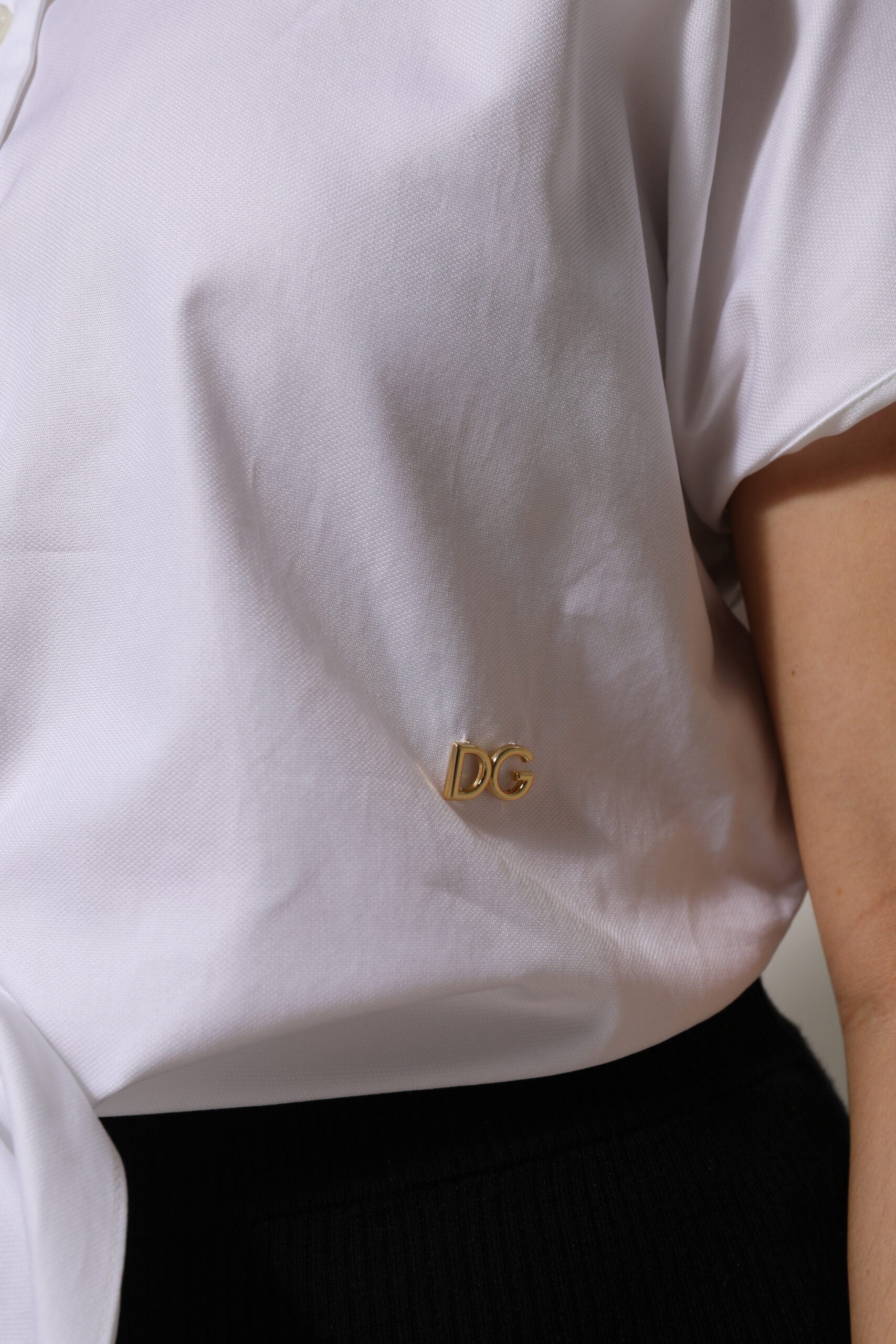 Dolce & Gabbana White Jacquard Cotton Collared Shirt Top