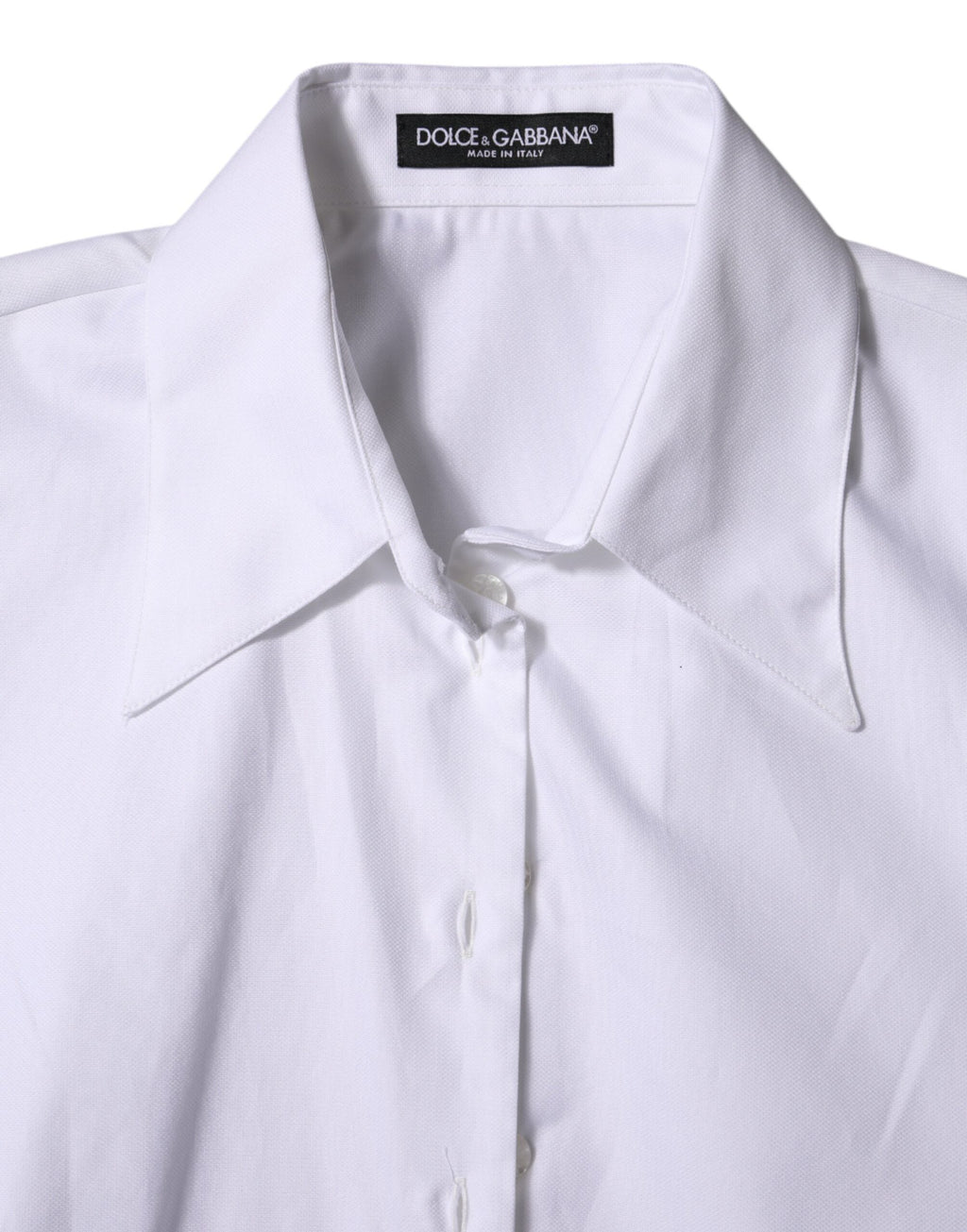 Dolce & Gabbana White Jacquard Cotton Collared Shirt Top
