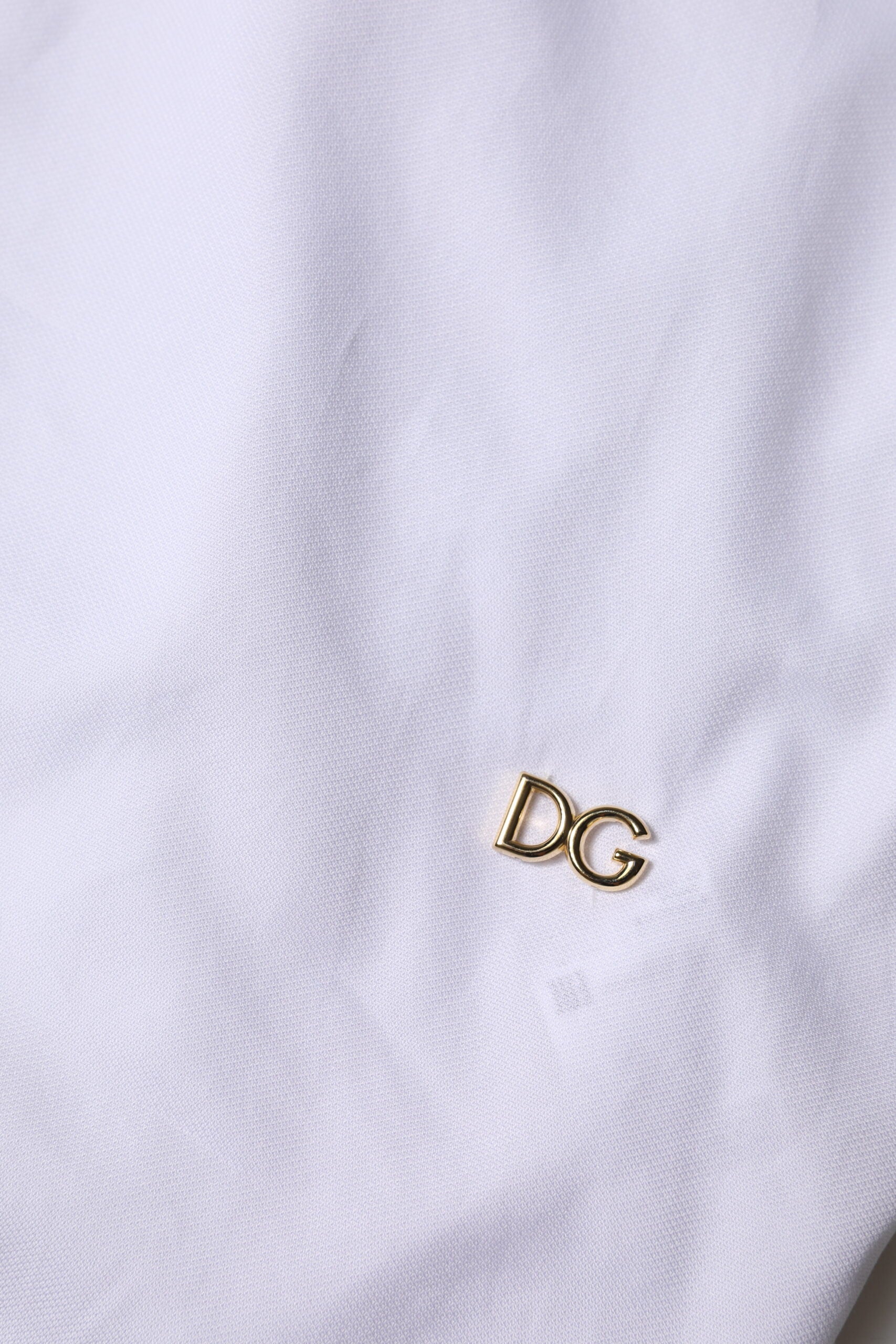 Dolce & Gabbana White Jacquard Cotton Collared Shirt Top