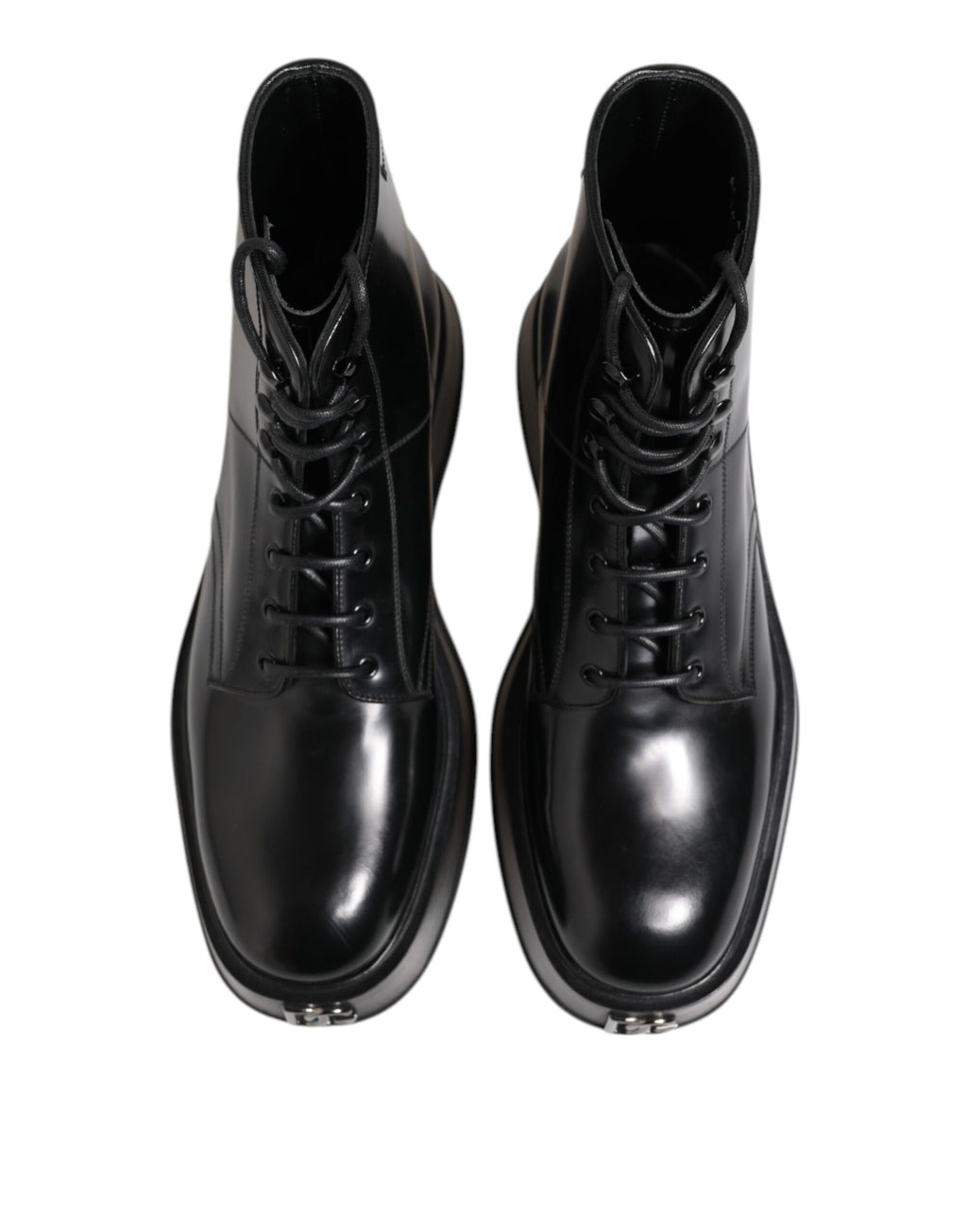 Dolce & Gabbana Black Leather Logo Ankle Boots Lace Up Shoes
