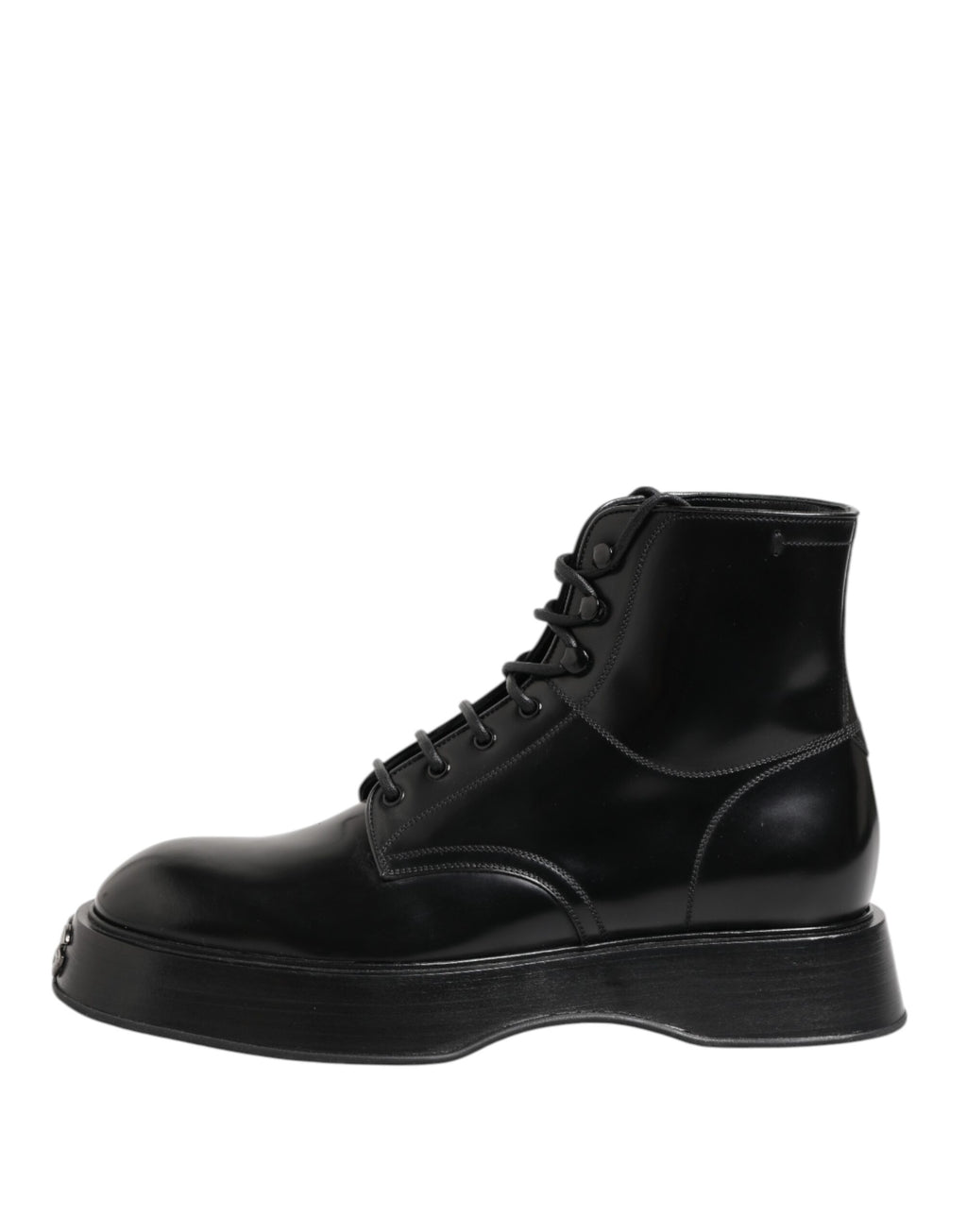 Dolce & Gabbana Black Leather Logo Ankle Boots Lace Up Shoes