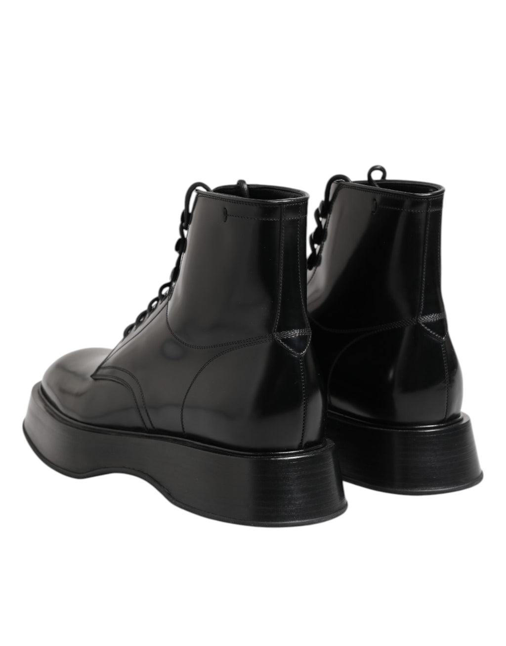Dolce & Gabbana Black Leather Logo Ankle Boots Lace Up Shoes
