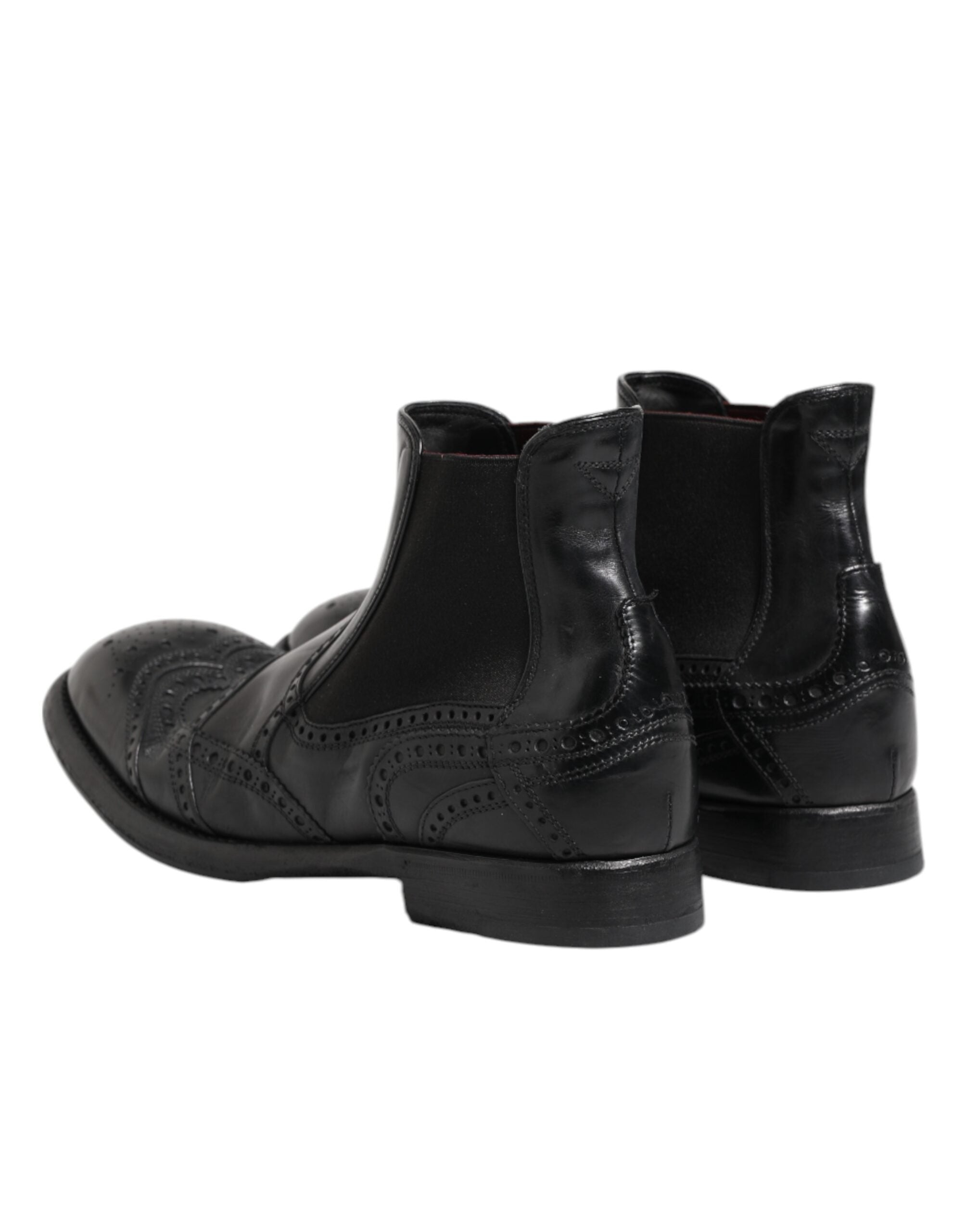 Dolce & Gabbana Black Leather Ankle Boots Slip On Shoes