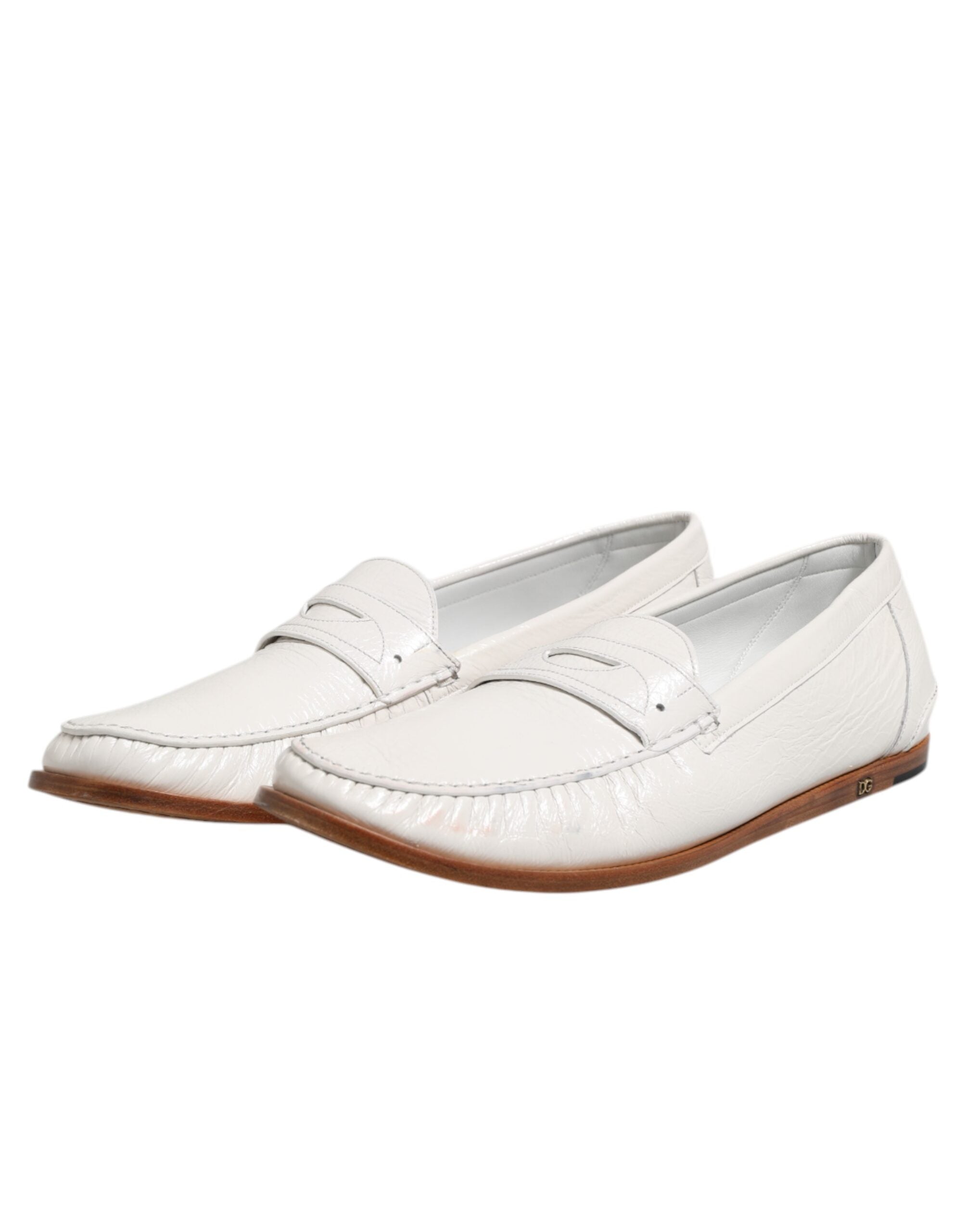 Dolce & Gabbana White Leather Loafers Moccasins Slip On Shoes