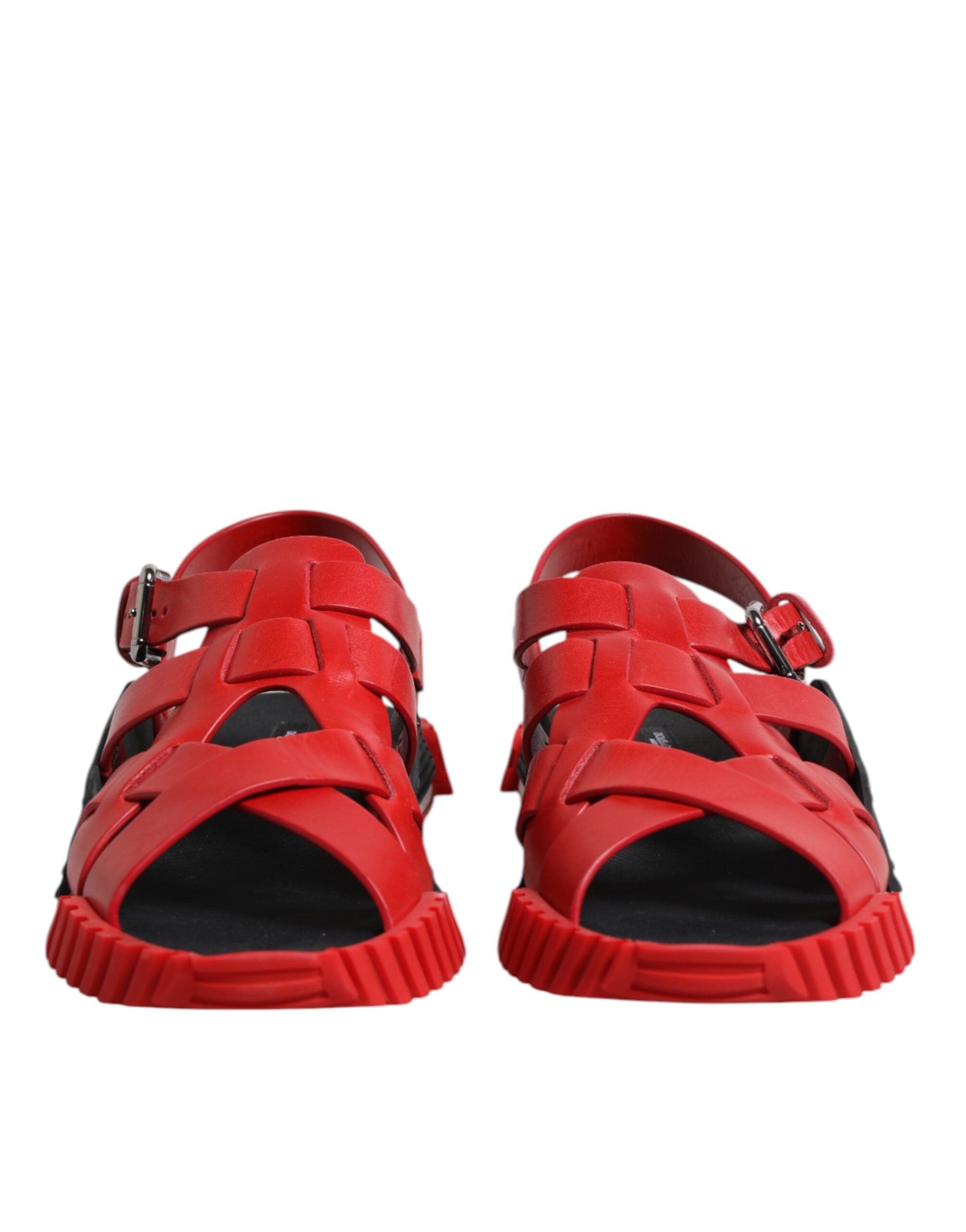 Dolce & Gabbana Red Black Leather Ankle Strap Sandals Shoes