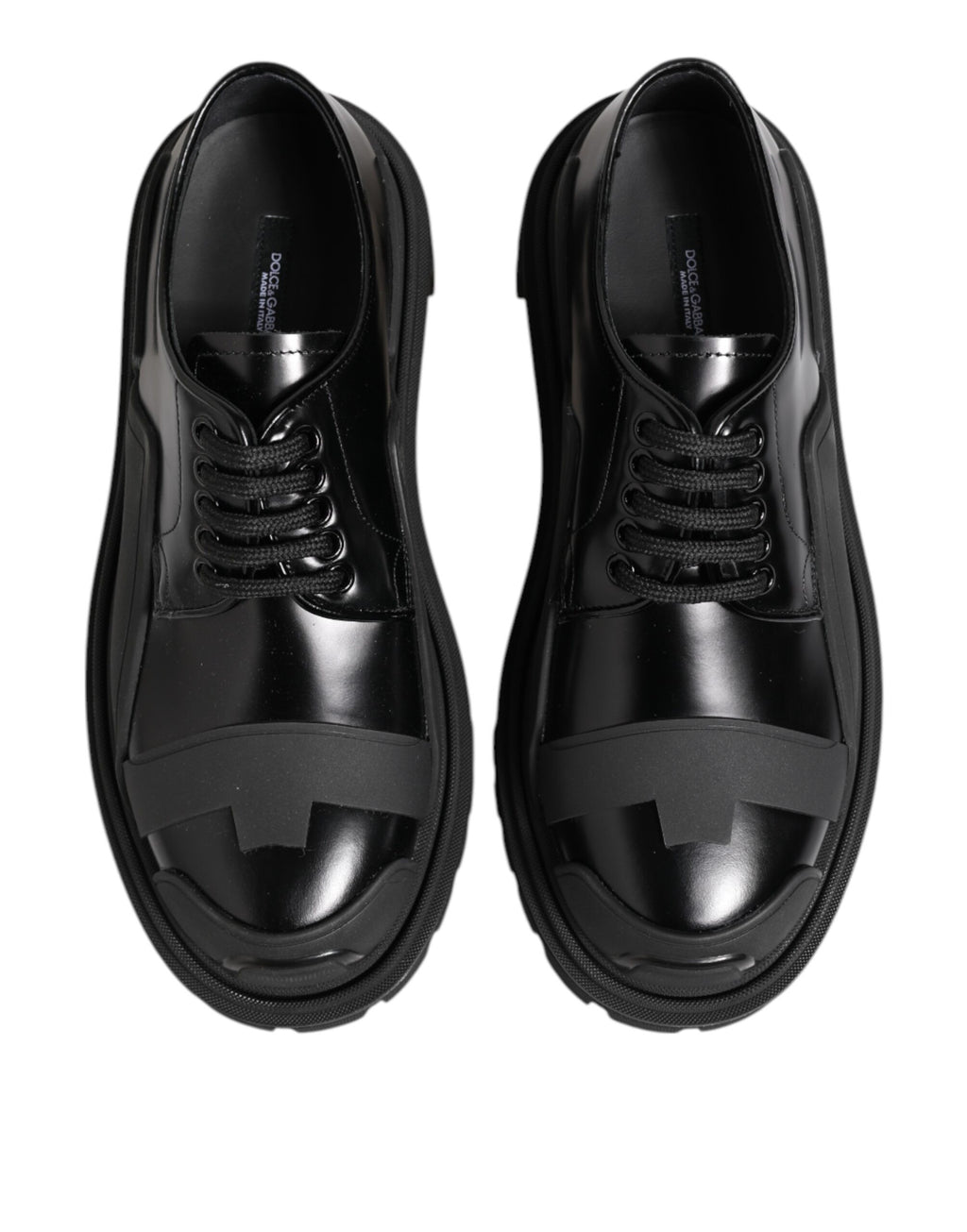 Dolce & Gabbana Black Patent Leather Trekking Derby Shoes