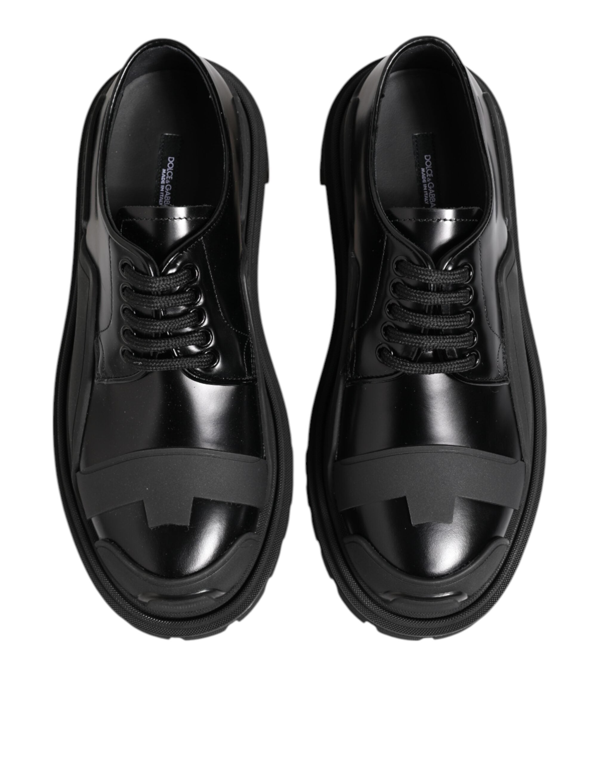 Dolce & Gabbana Black Patent Leather Trekking Derby Shoes