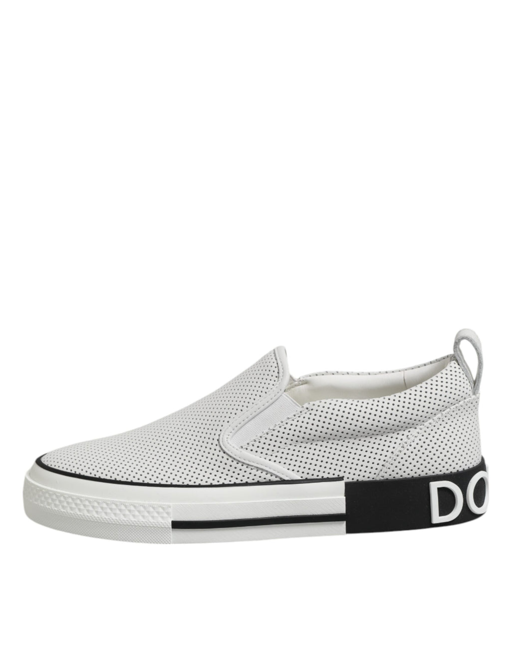 Dolce & Gabbana White Dotted Leather Slip On Men Sneakers Shoes