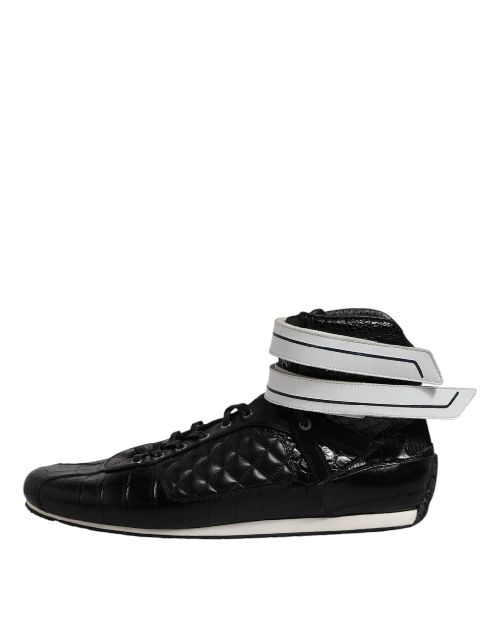 Dolce & Gabbana Black Quilted Leather Lace Up Sneakers Shoes