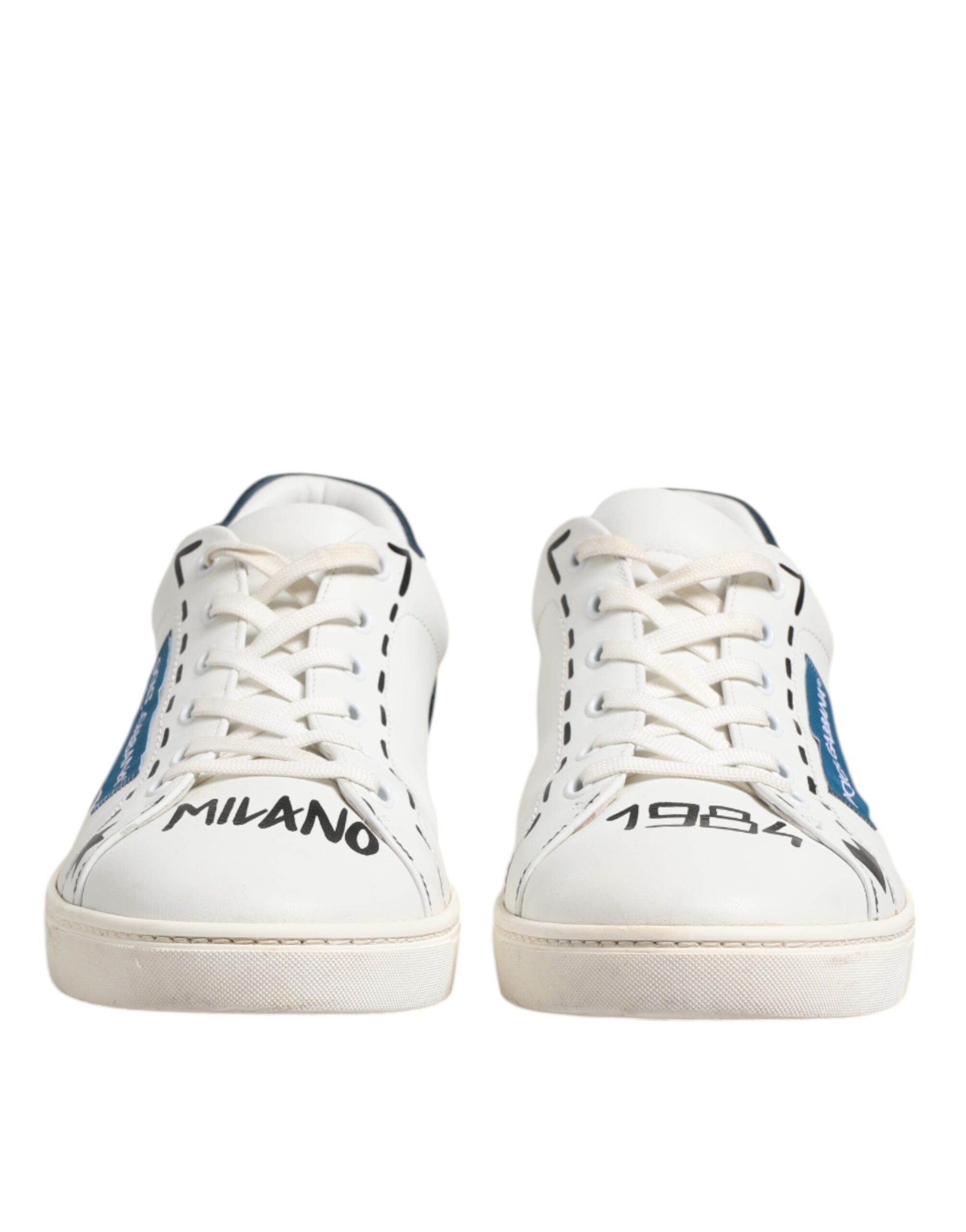 Dolce & Gabbana White Leather Printed Low Top Sneakers Shoes