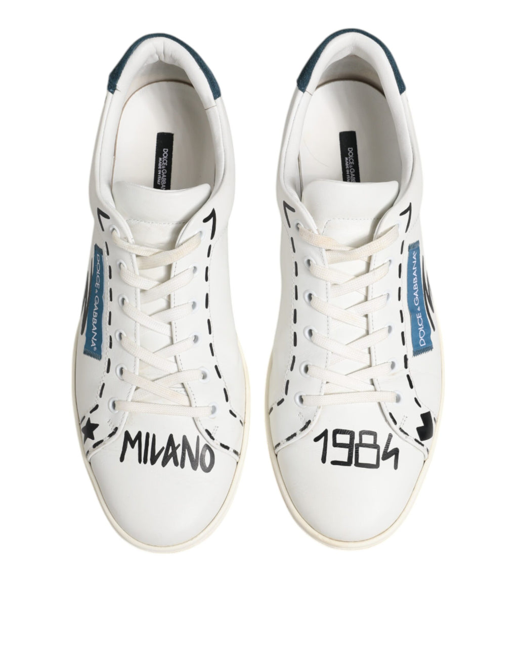 Dolce & Gabbana White Leather Printed Low Top Sneakers Shoes