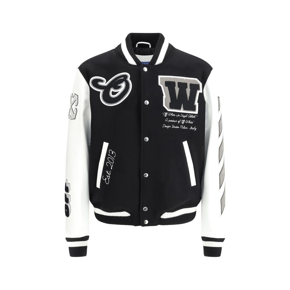 Off-White Leather and wool Varsity Bomber