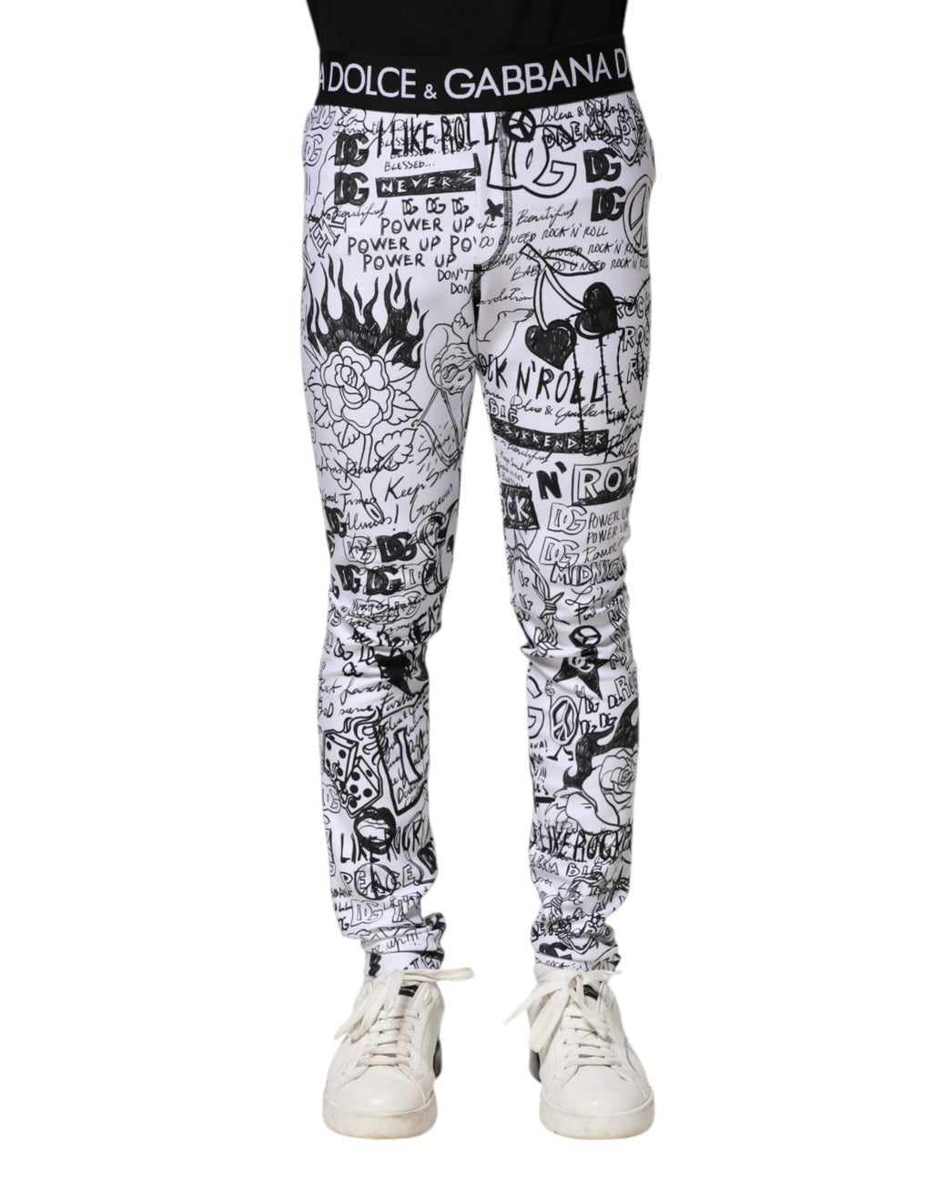 Dolce & Gabbana White Graffiti Skinny Men Jogger Pants