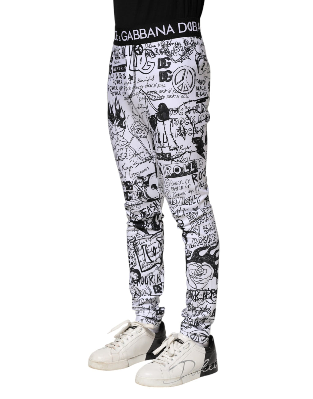 Dolce & Gabbana White Graffiti Skinny Men Jogger Pants