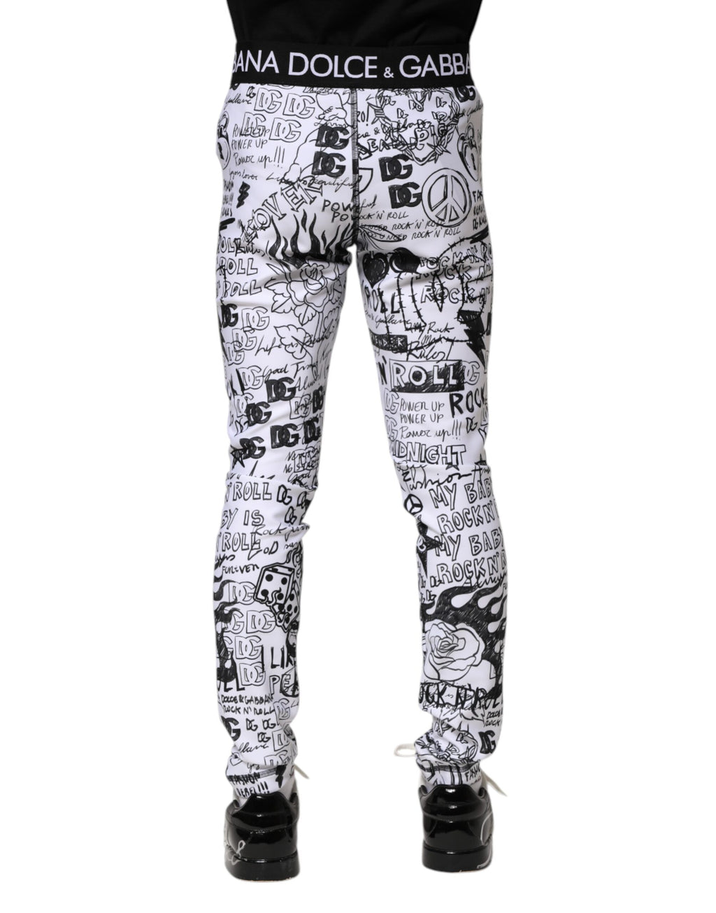 Dolce & Gabbana White Graffiti Skinny Men Jogger Pants