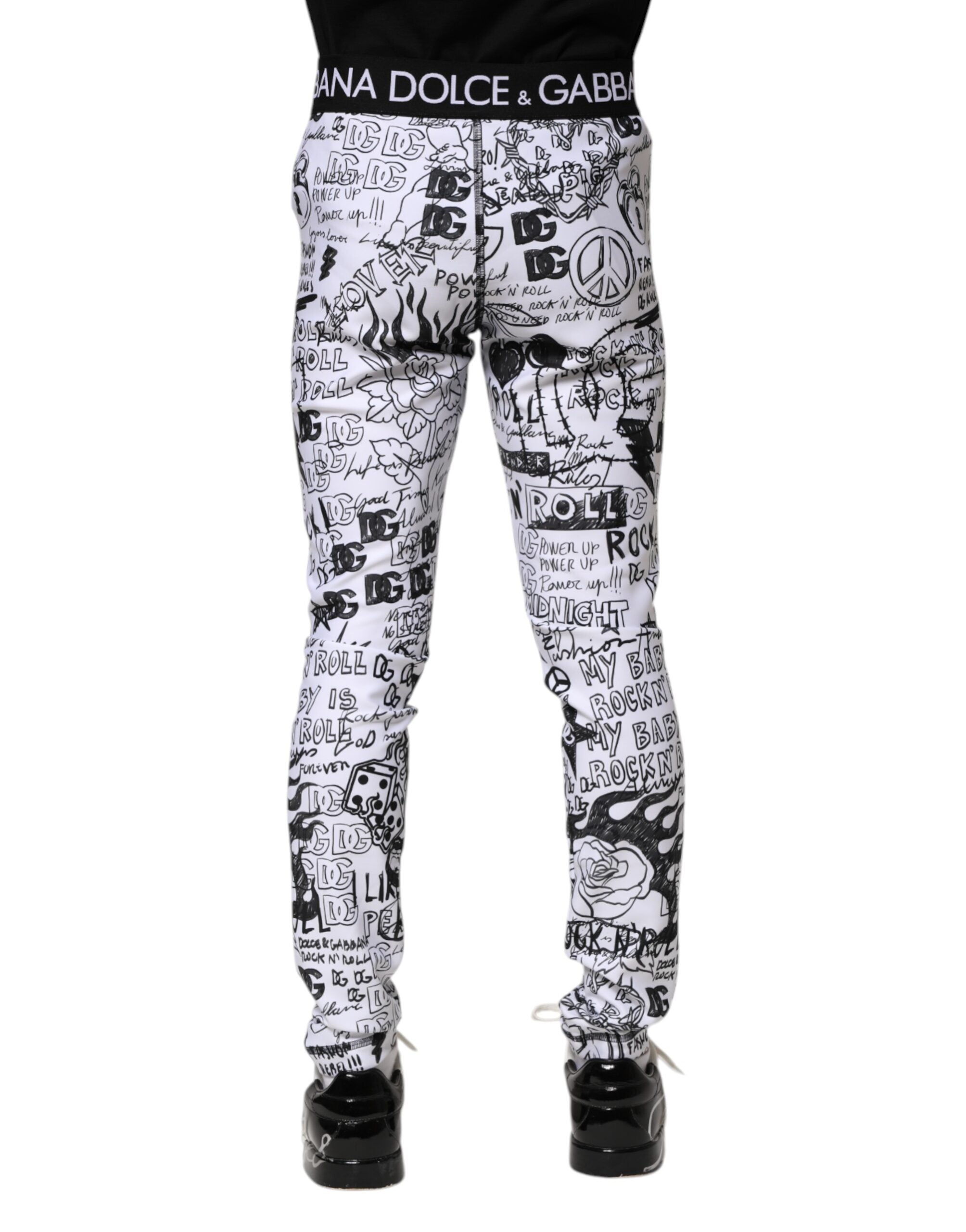 Dolce & Gabbana White Graffiti Skinny Men Jogger Pants