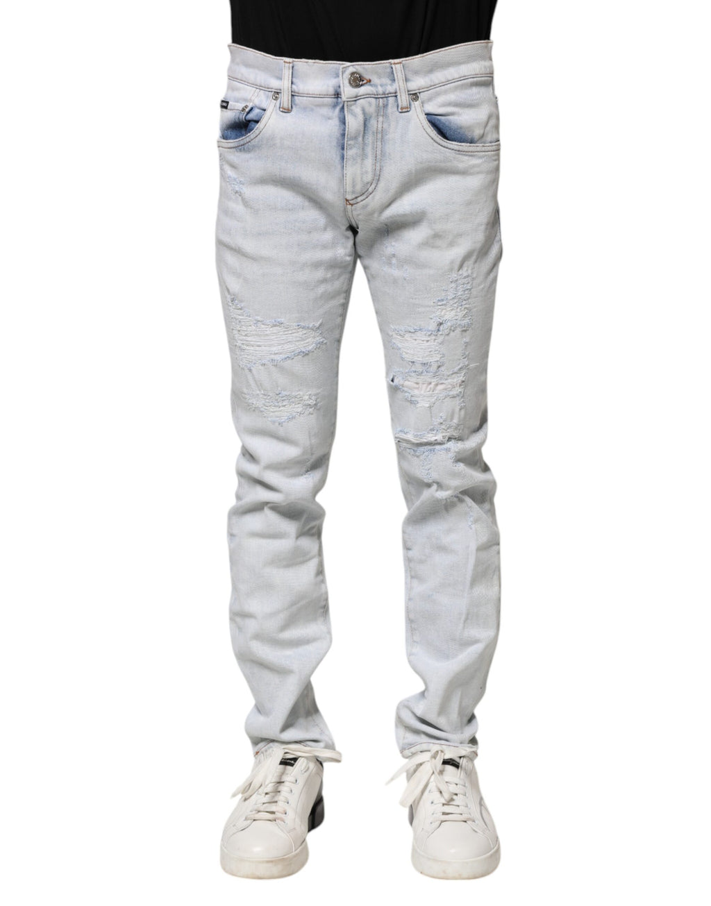 Dolce & Gabbana Light Blue Tattered Skinny Denim Jeans