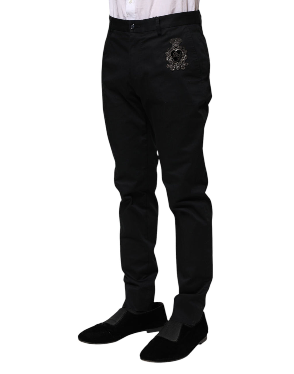 Dolce & Gabbana Dark Blue Logo Cotton Dress Pants