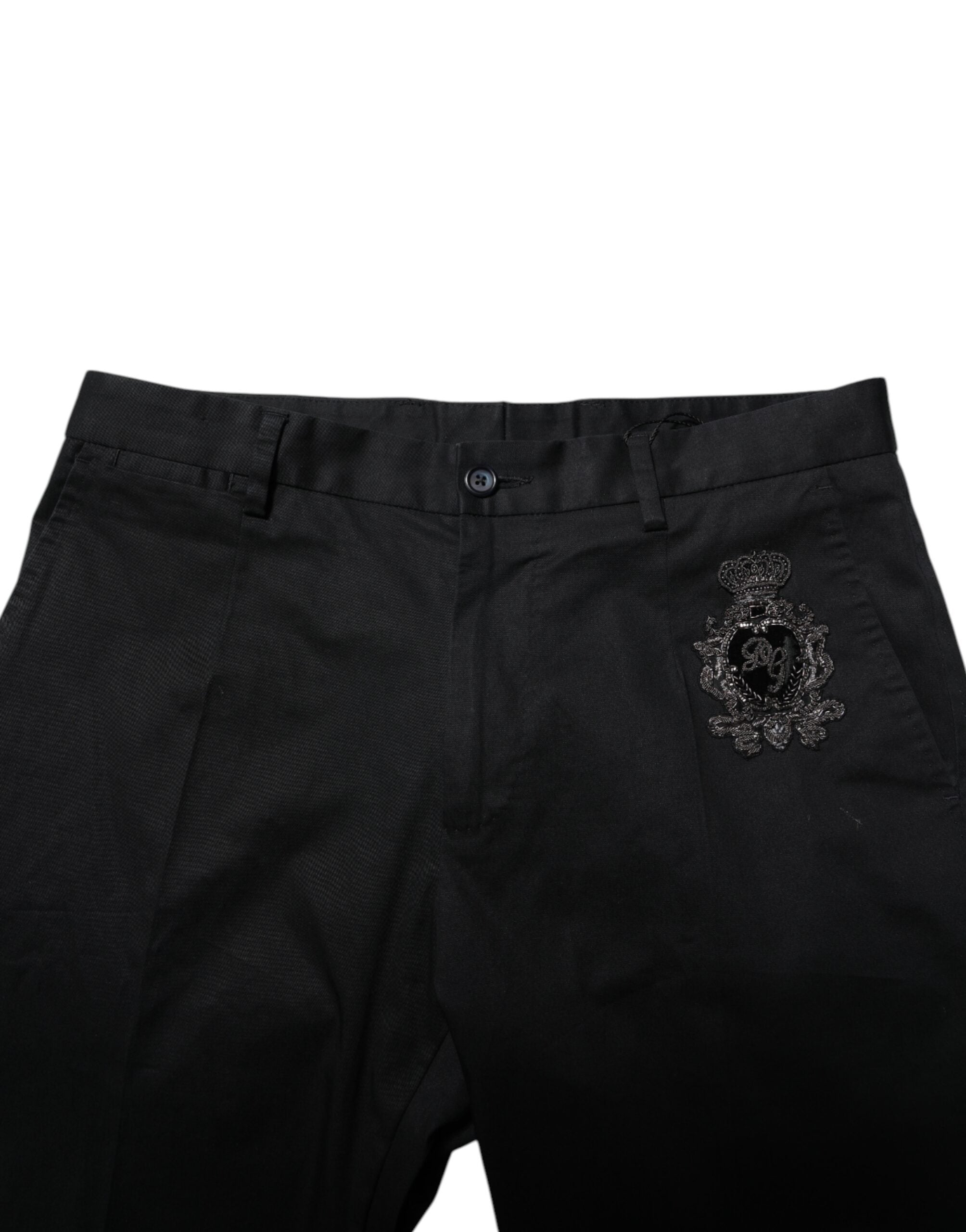 Dolce & Gabbana Dark Blue Logo Cotton Dress Pants