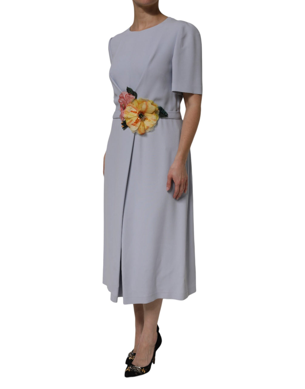 Dolce & Gabbana Gray Viscose ShortSleeve Sheath Midi Dress
