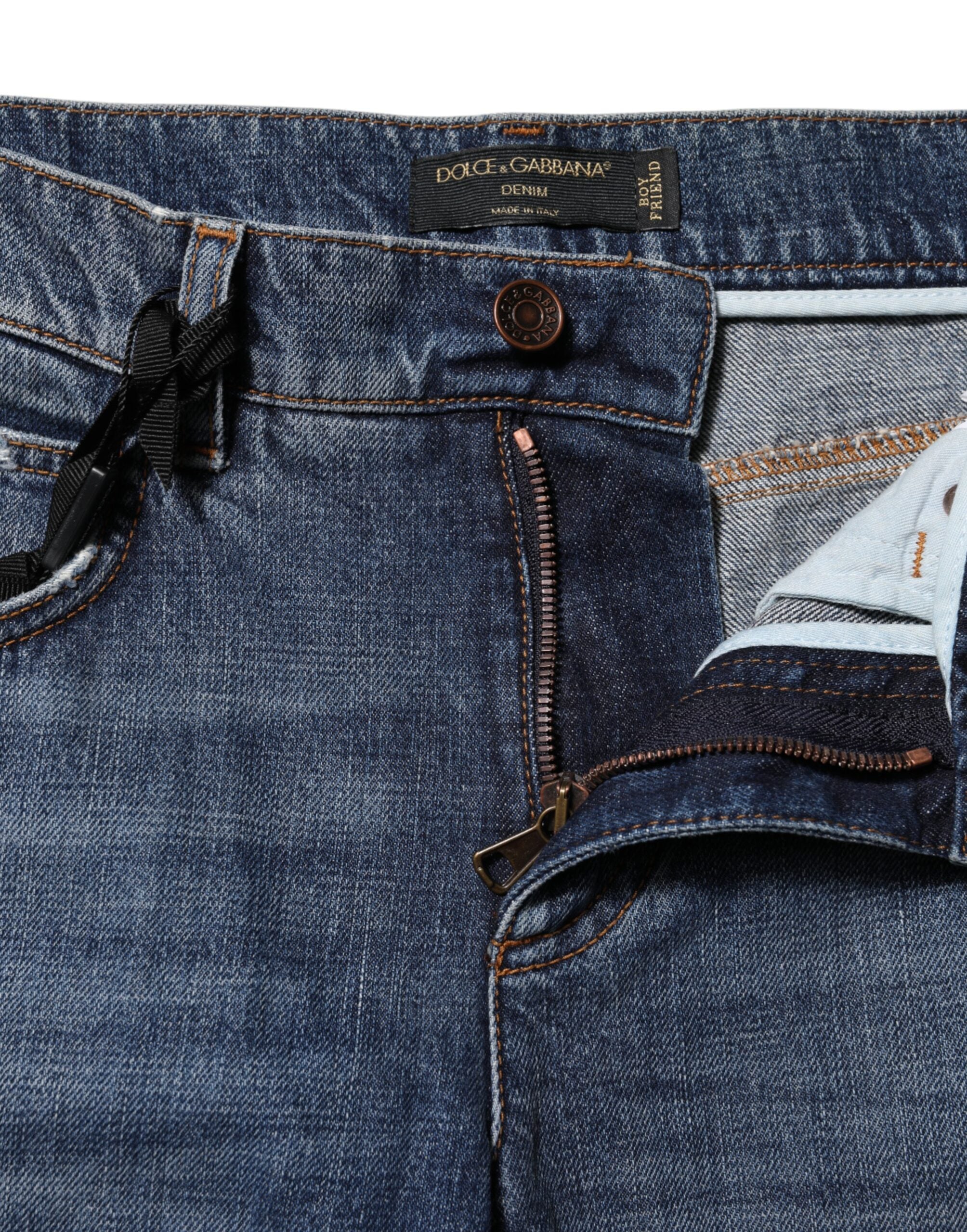 Dolce & Gabbana Blue Cotton Tattered Boyfriend Denim Jeans