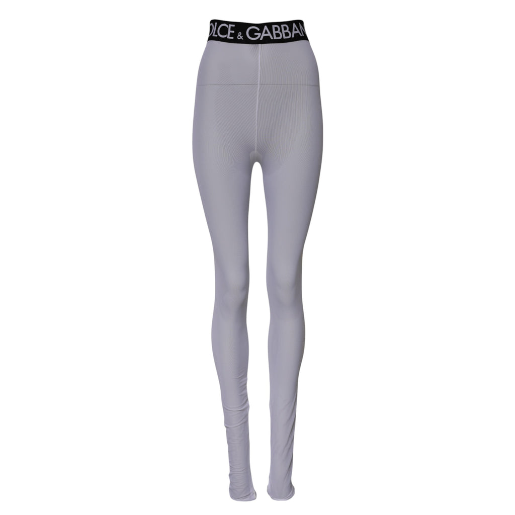 Dolce & Gabbana Gray Nylon DG Logo Mid Waisted Leggings Pants