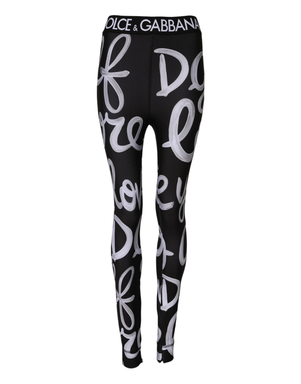 Dolce & Gabbana Black Polyester Logo Print Mid Waisted Pants