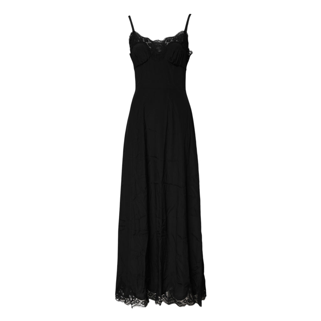 Dolce & Gabbana Black Floral Lace Lingerie Dress Sleepwear