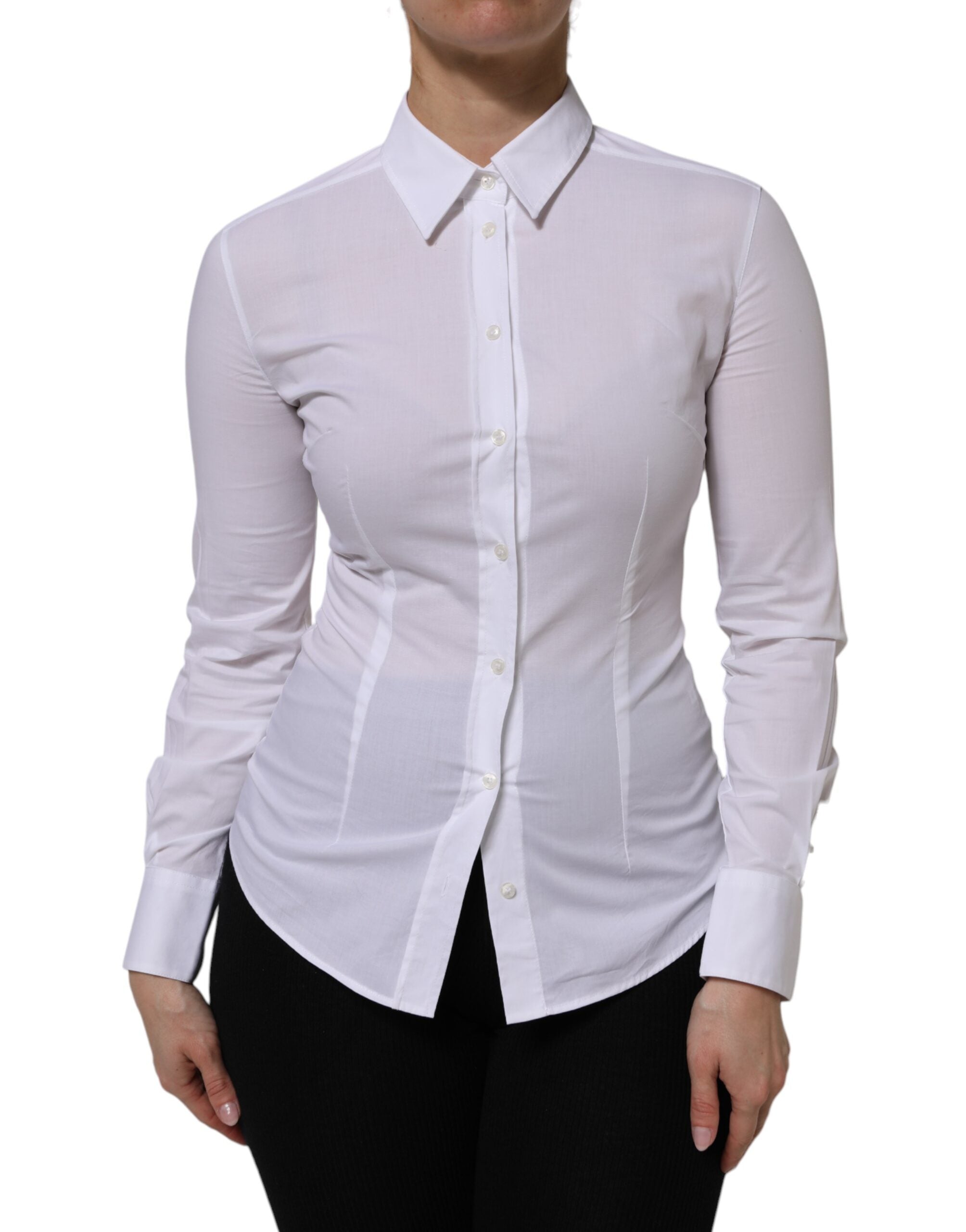 Dolce & Gabbana White Cotton Collared Long Sleeves Top Shirt