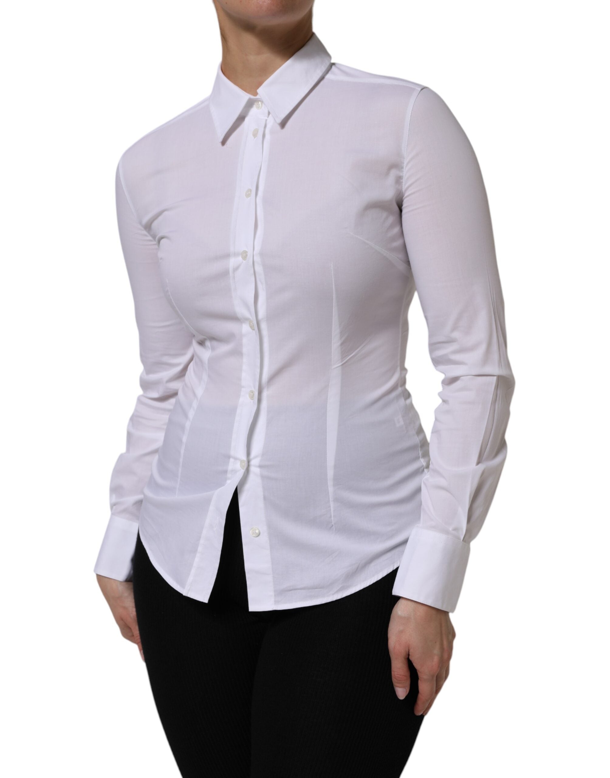 Dolce & Gabbana White Cotton Collared Long Sleeves Top Shirt