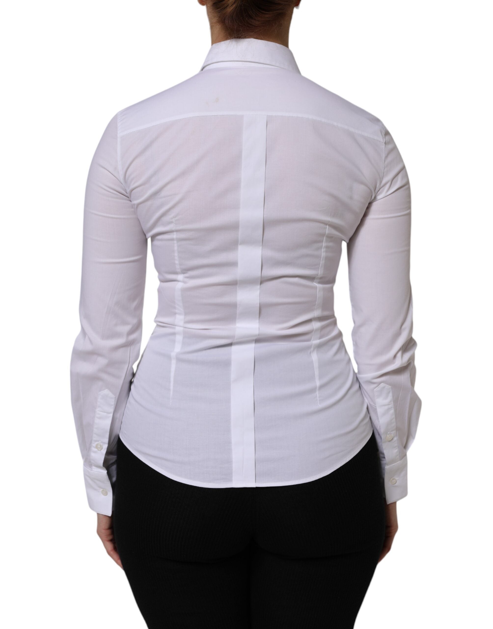 Dolce & Gabbana White Cotton Collared Long Sleeves Top Shirt