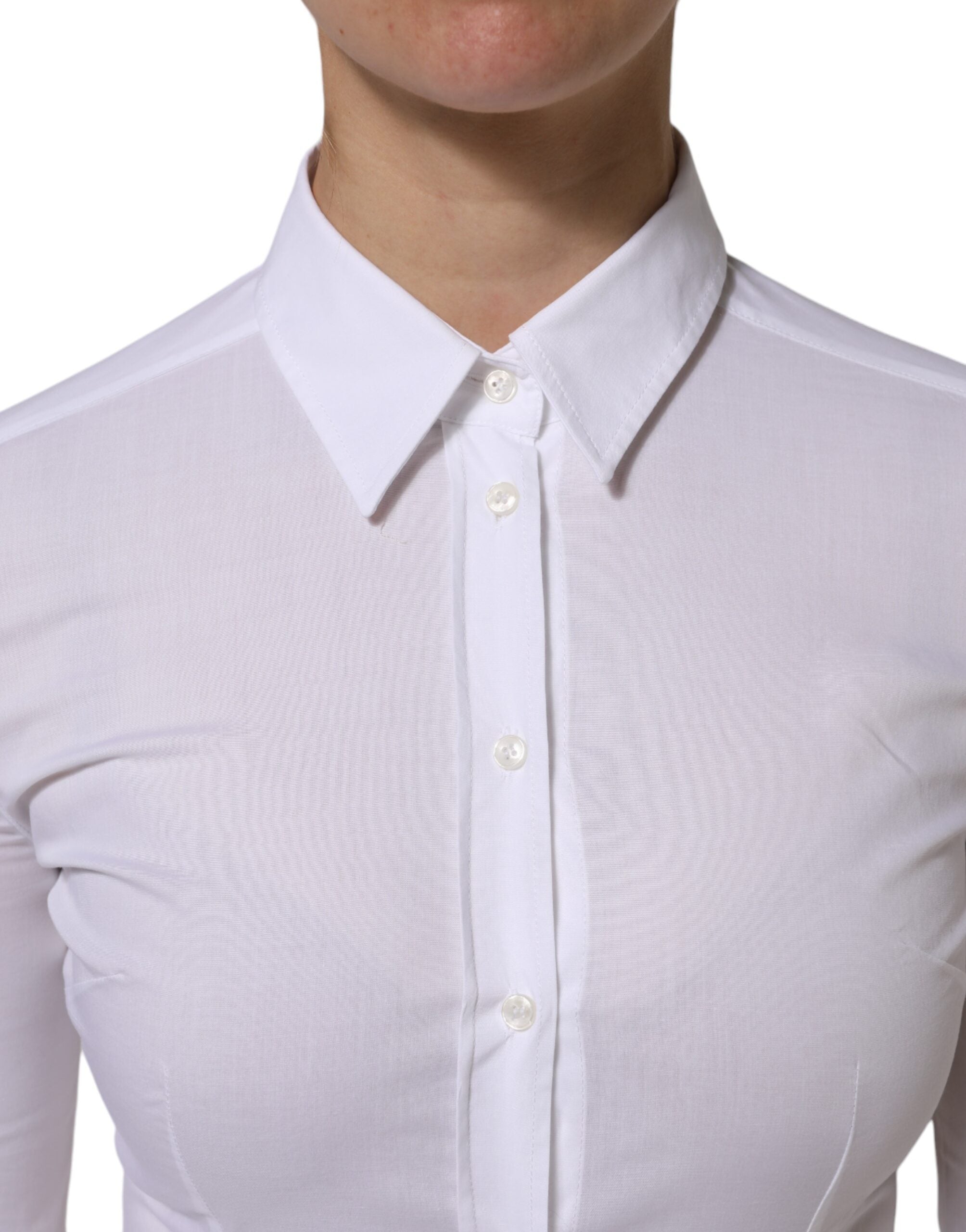 Dolce & Gabbana White Cotton Collared Long Sleeves Top Shirt