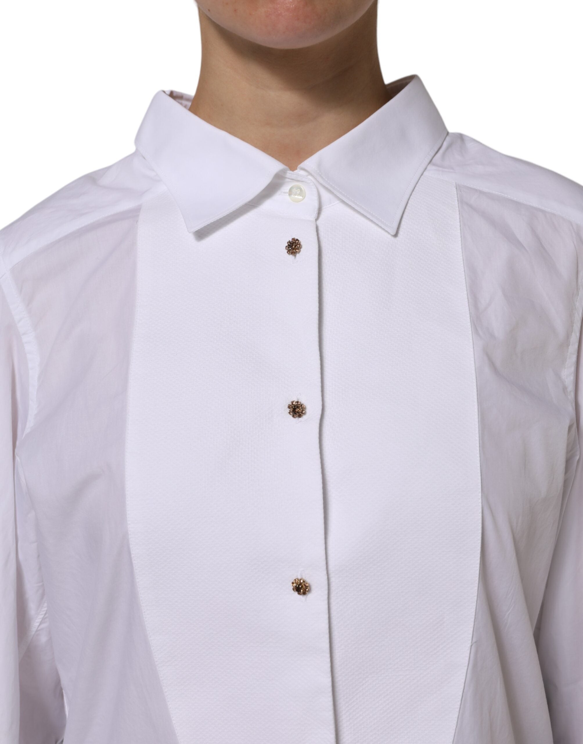 Dolce & Gabbana White Cotton Long Sleeves Formal Top Shirt