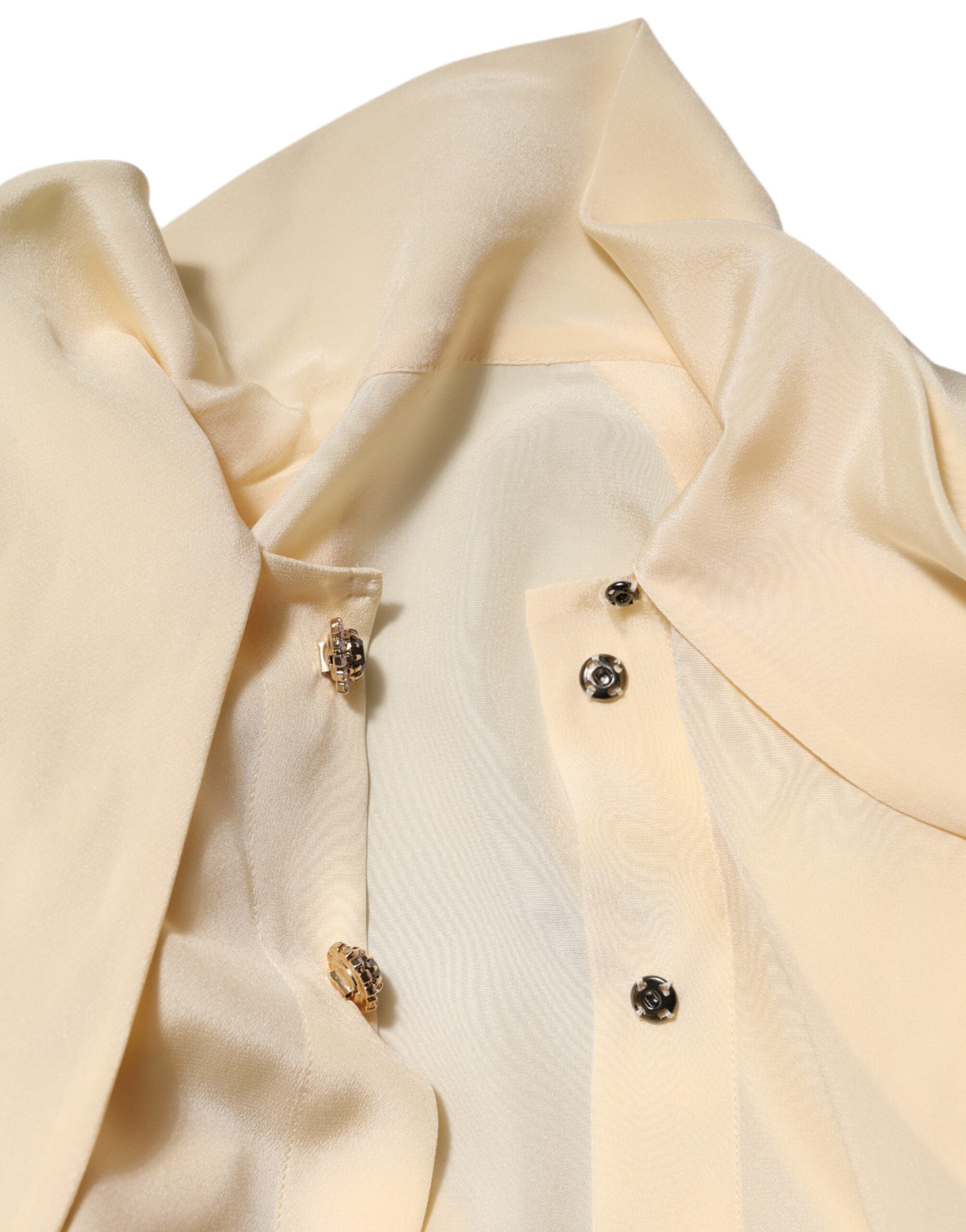 Dolce & Gabbana Light Yellow Ascot Collar Buttoned Blouse Top