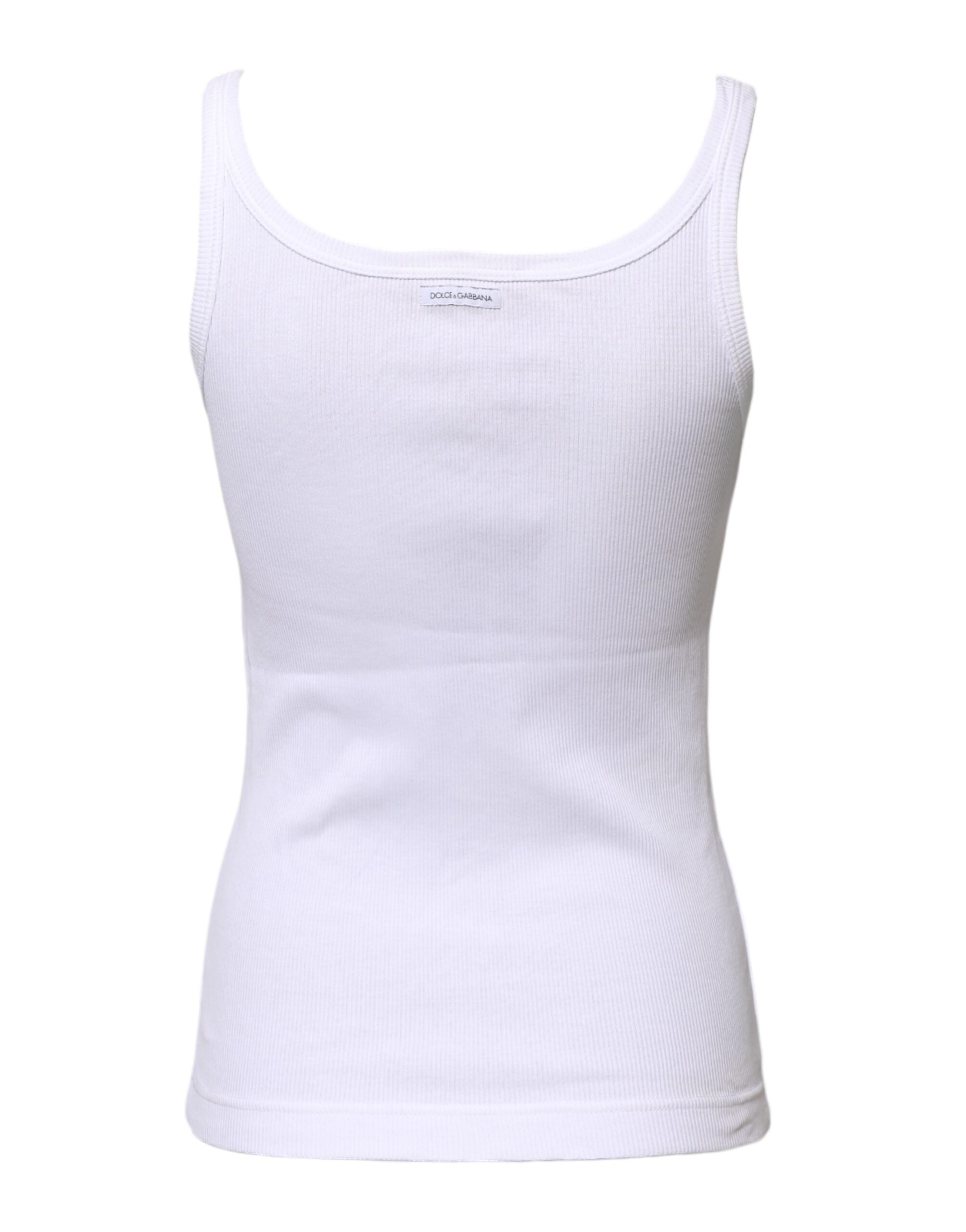 Dolce & Gabbana White Cotton Sleeveless Round Neck Tank Top