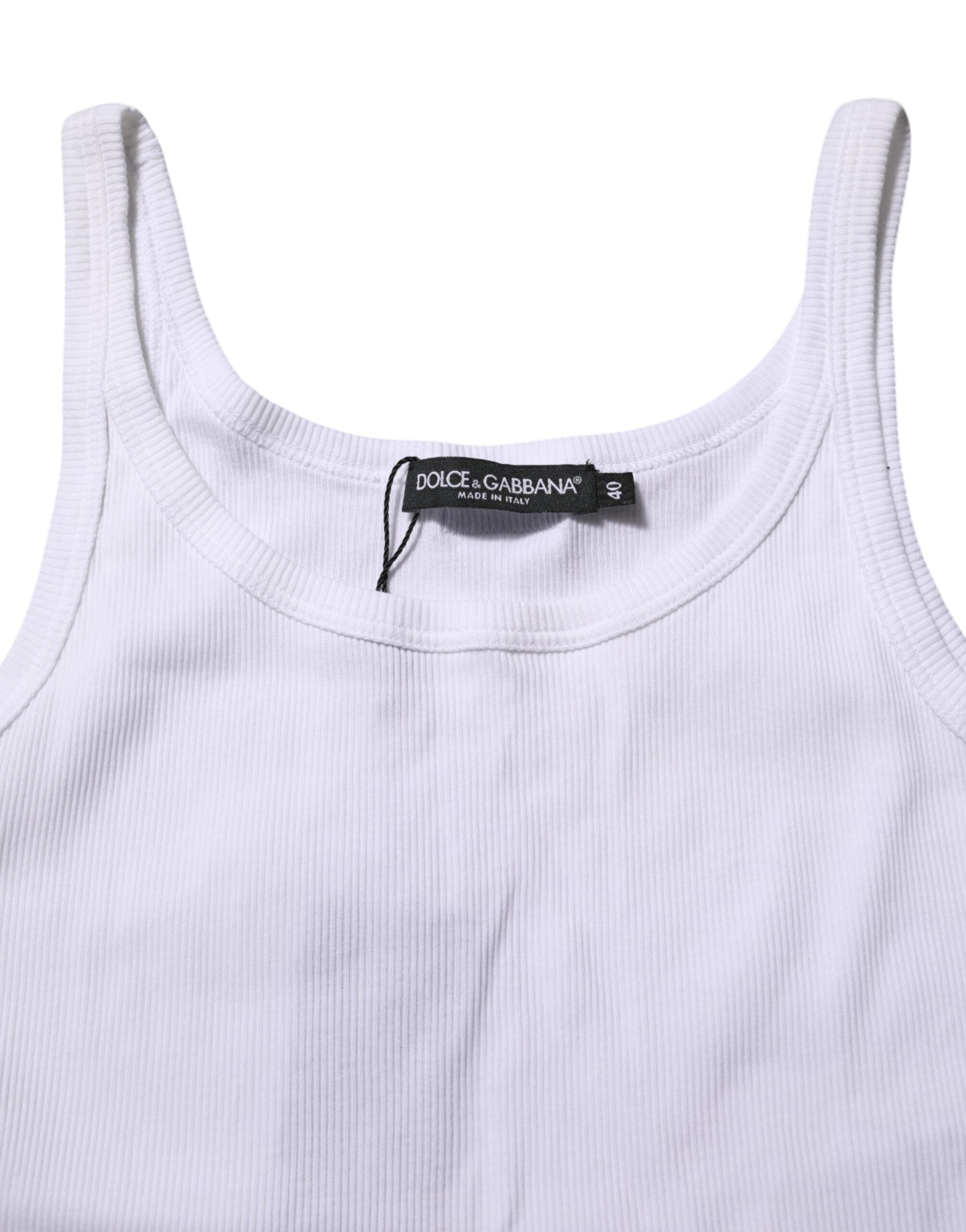 Dolce & Gabbana White Cotton Sleeveless Round Neck Tank Top