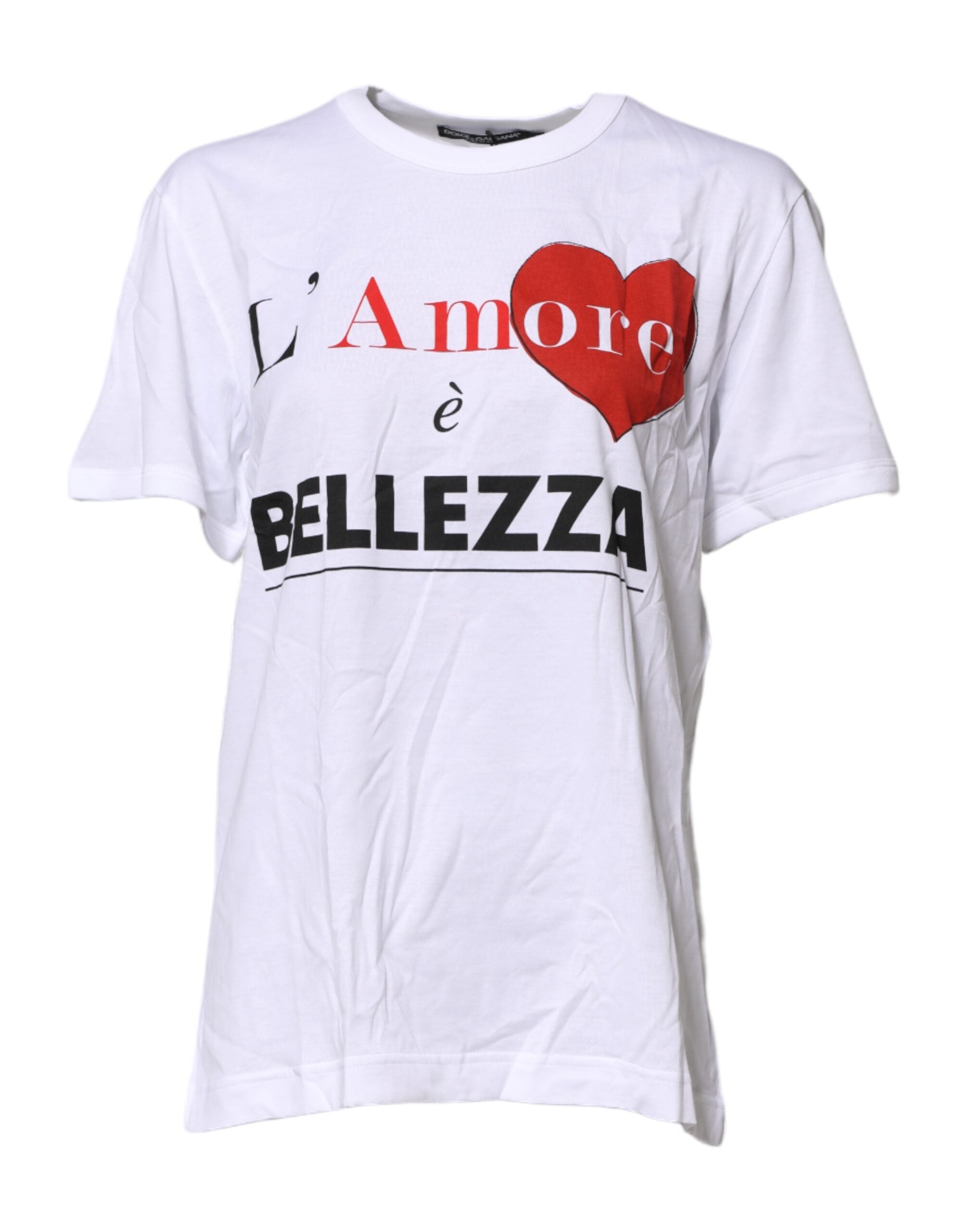 Dolce & Gabbana White Cotton Graphic Print Crew Neck T-shirt